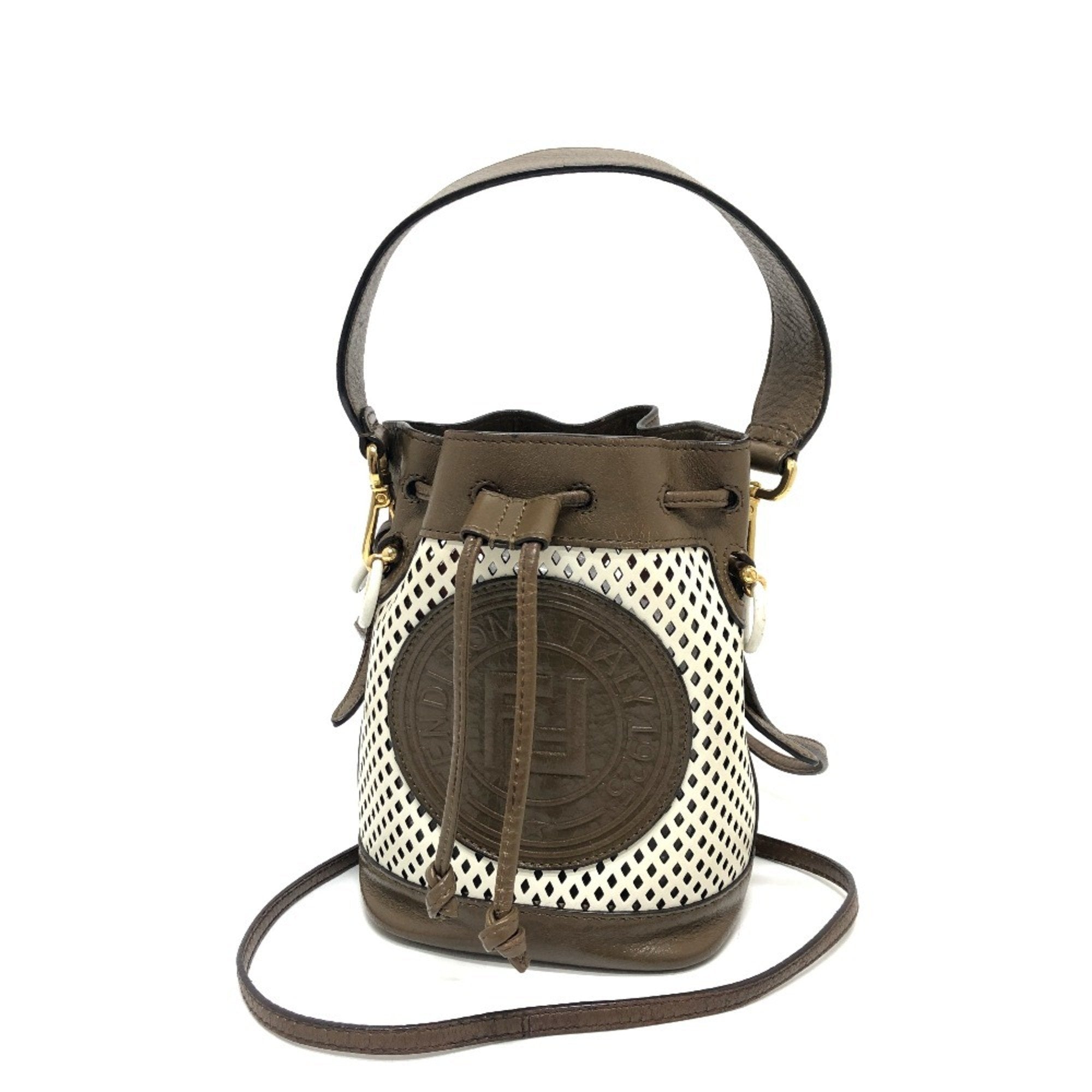 Fendi Brown White Leather Shoulder Bag (Pre-Owned)