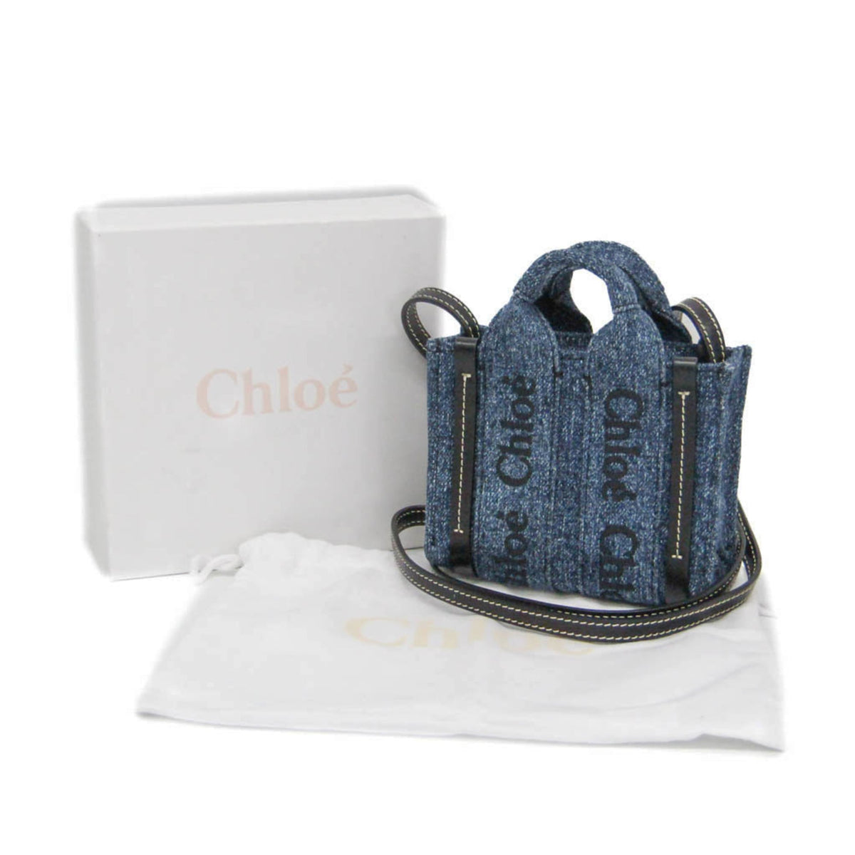 Chloé Black Blue Denim Leather Handbag Shoulder Bag (Pre-Owned)