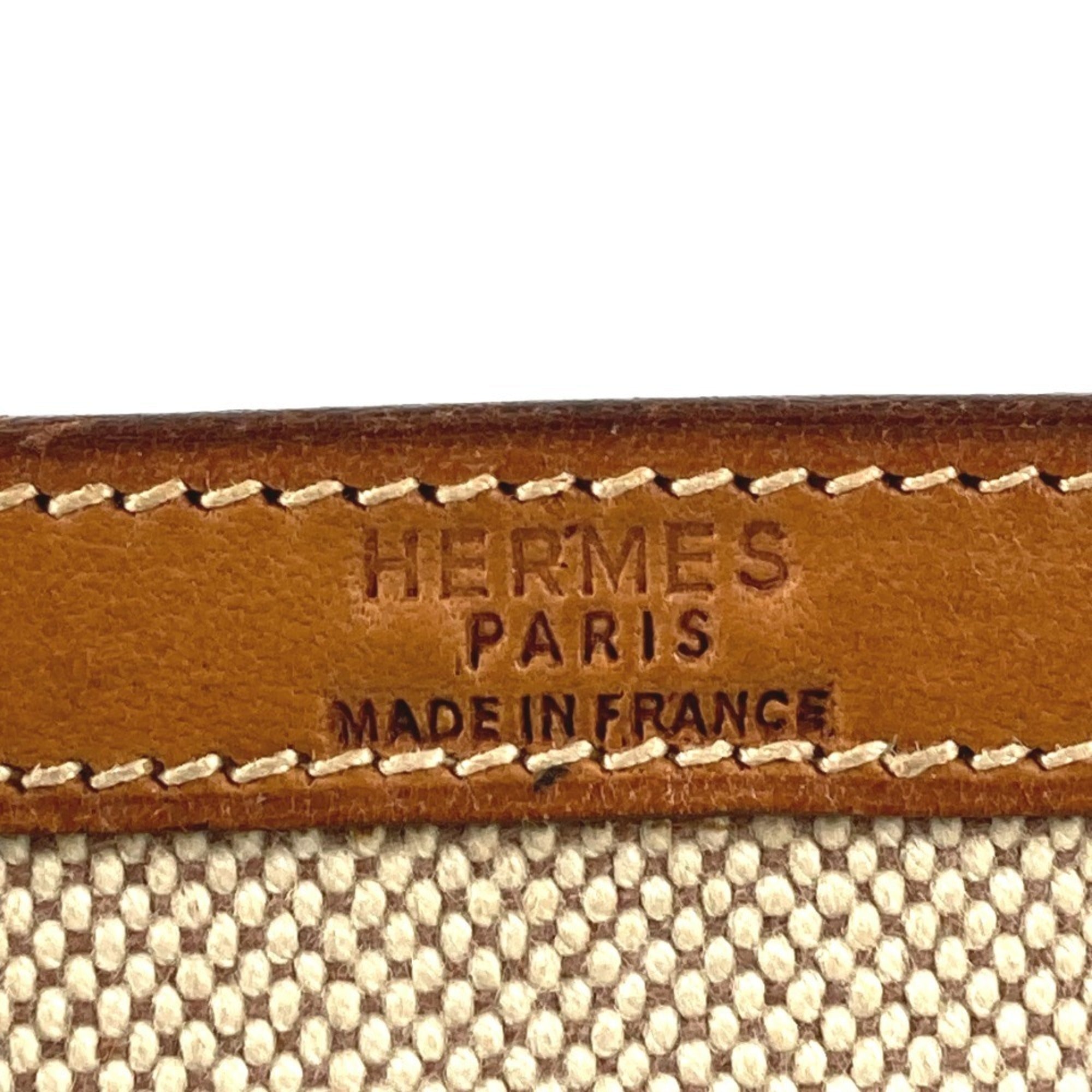 Hermes Beige Brown Leather Canvas Handbag Shoulder Bag (Pre-Owned)