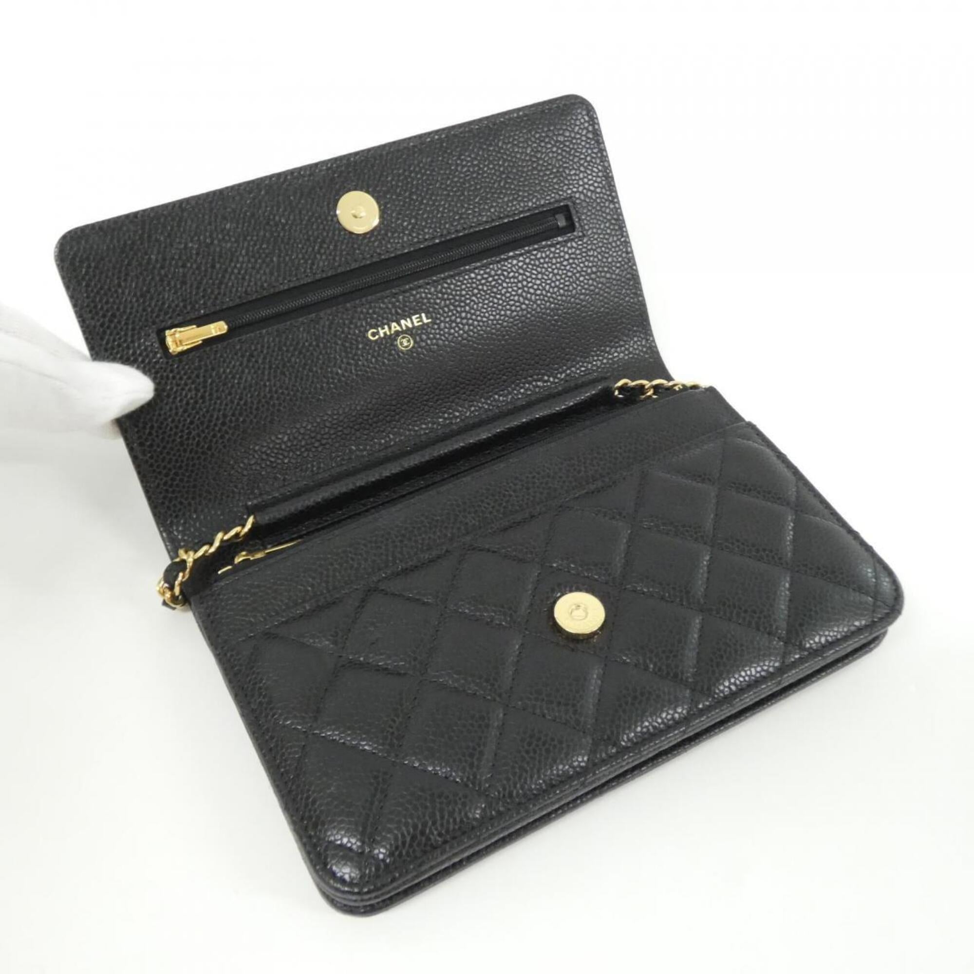 Chanel Black Bordeaux Grained Calfskin Chain/Shoulder Wallet (Pre-Owned)