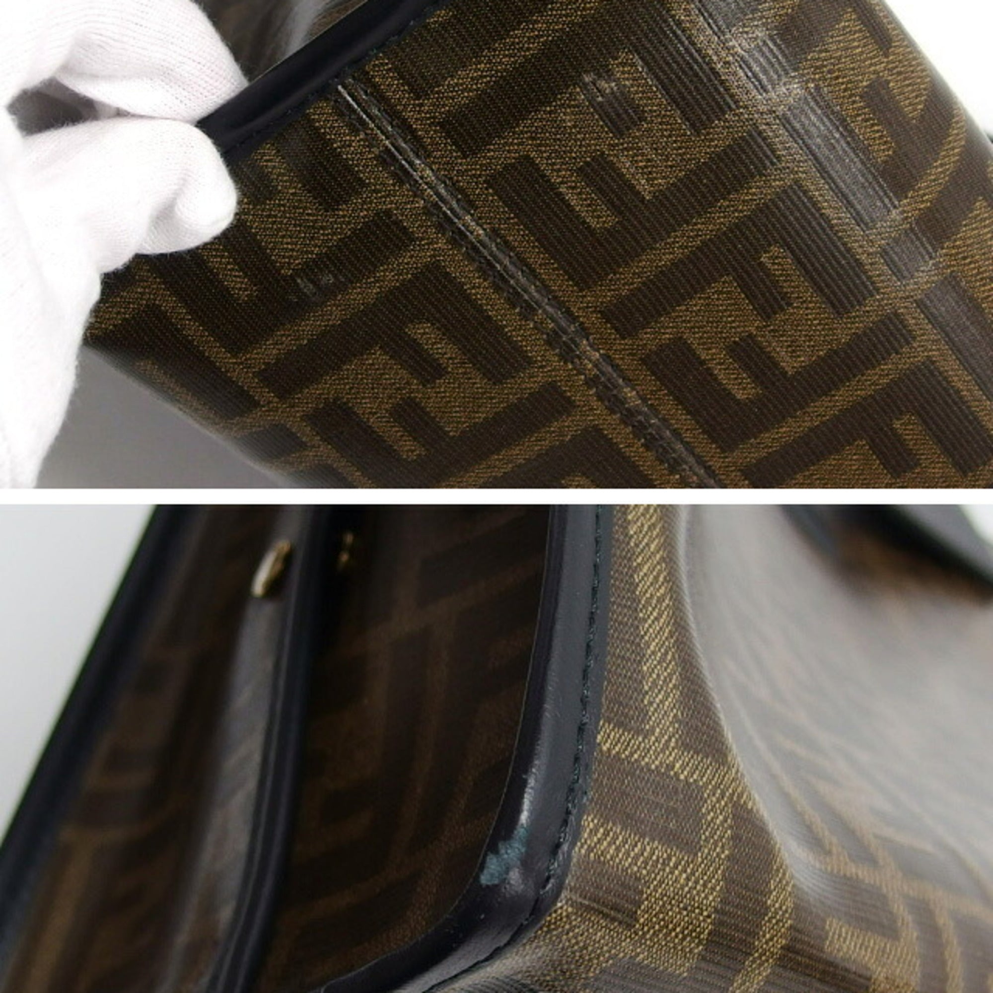 Fendi Peekaboo Black Brown Dark Brown Coated Canvas Patent Leather Handbag (Pre-Owned)