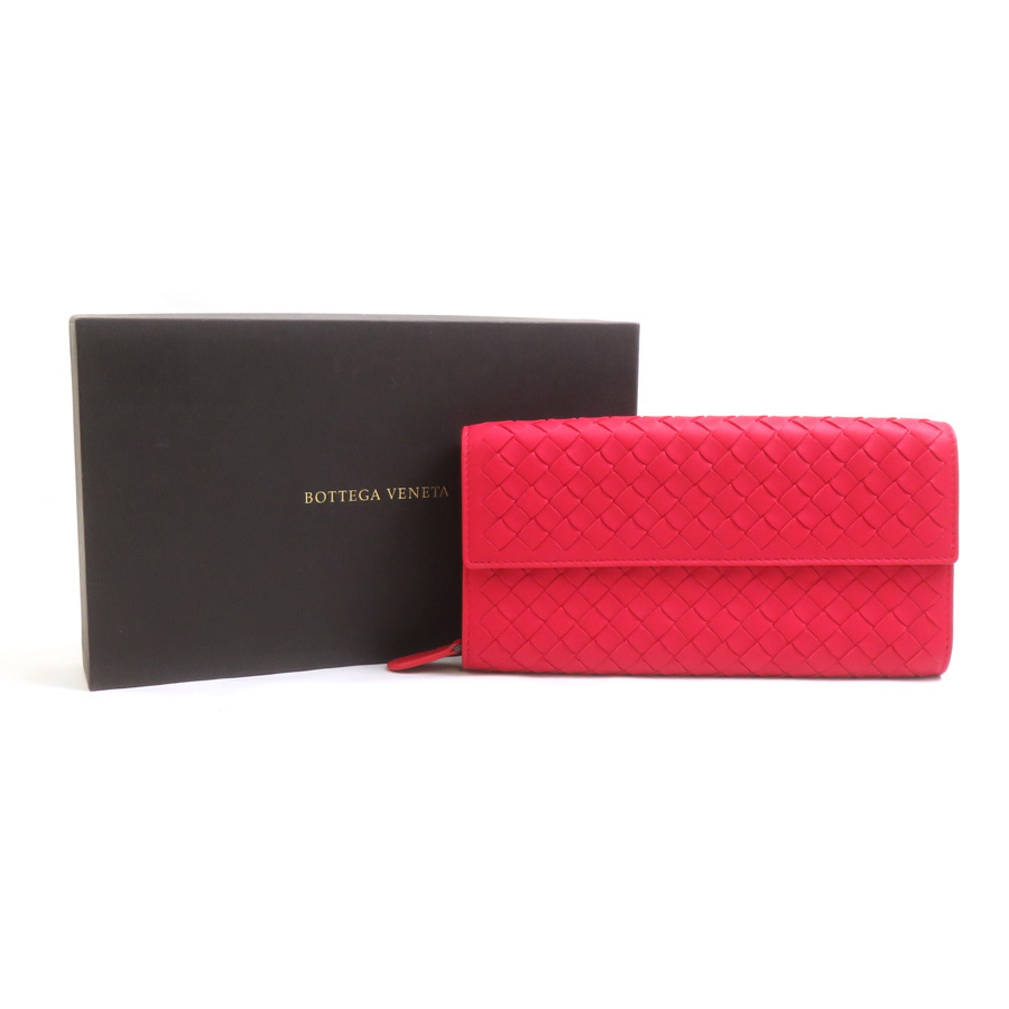 Bottega Veneta Red Color Intrecciato Long Wallet (Bi-Fold) (Pre-Owned)