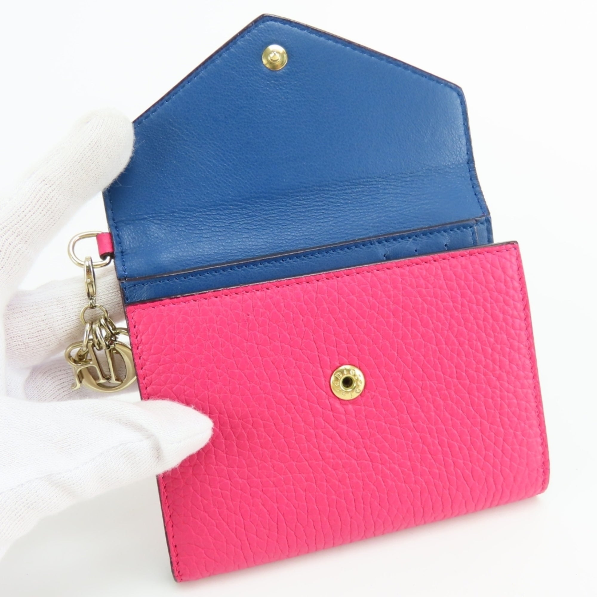 Christian Dior Navy Pink Leather Wallet (Tri-Fold) (Pre-Owned)