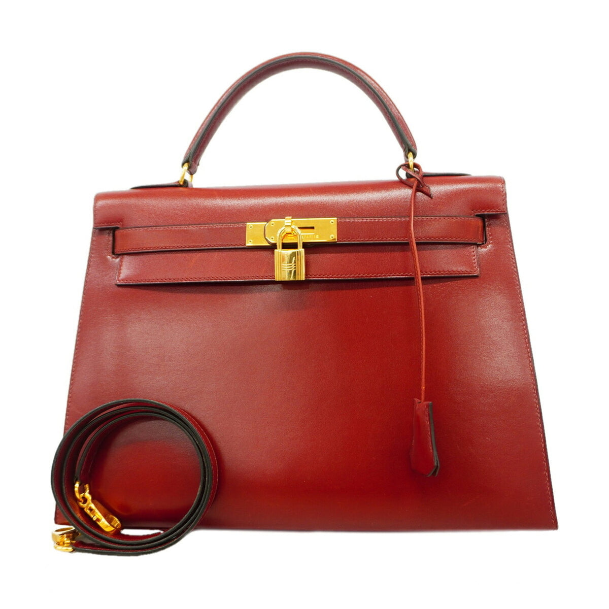 Hermes Rouge H Box Calf Leather Handbag (Pre-Owned)