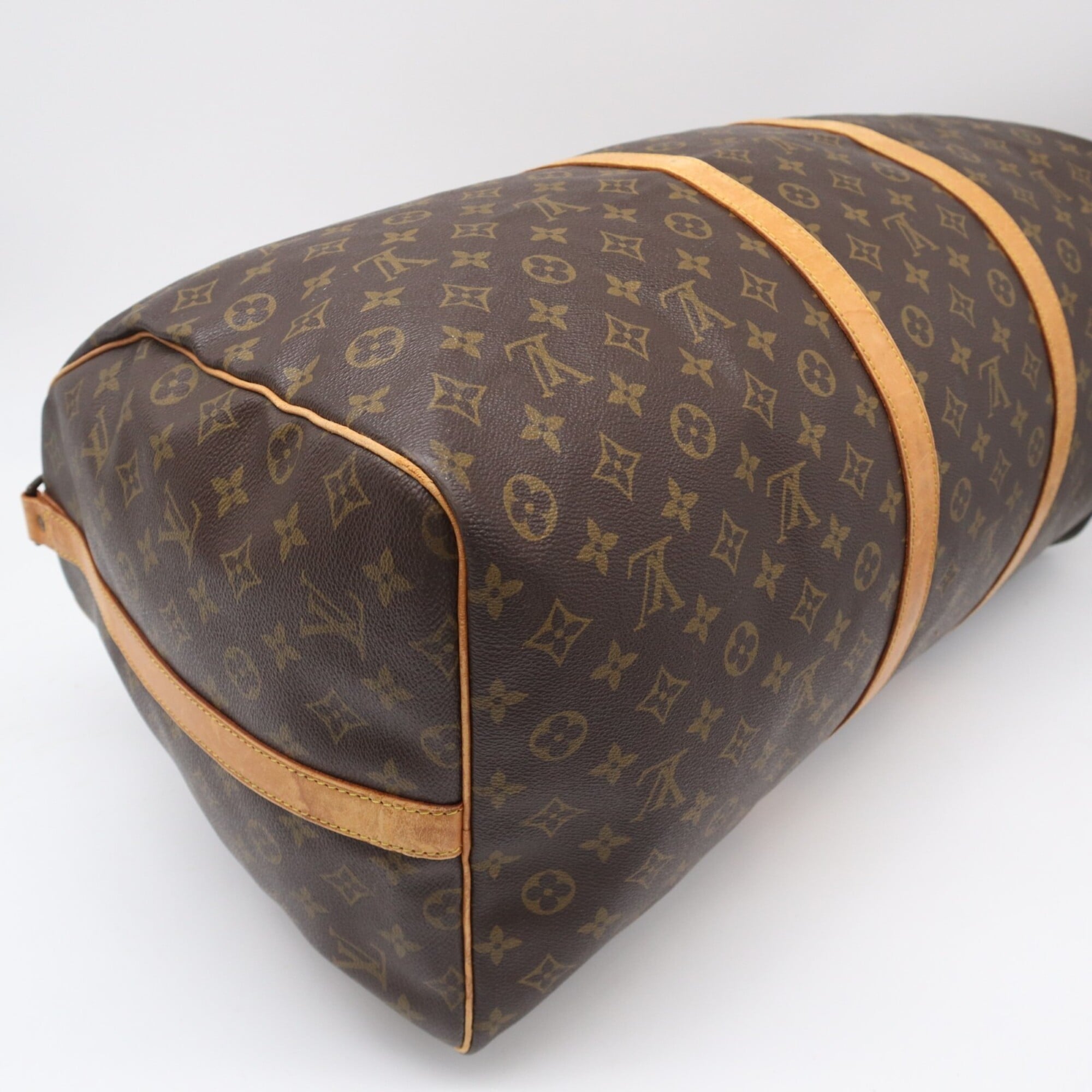Louis Vuitton Monogram Beige Brown Coated Canvas Leather Boston Bag (Pre-Owned)