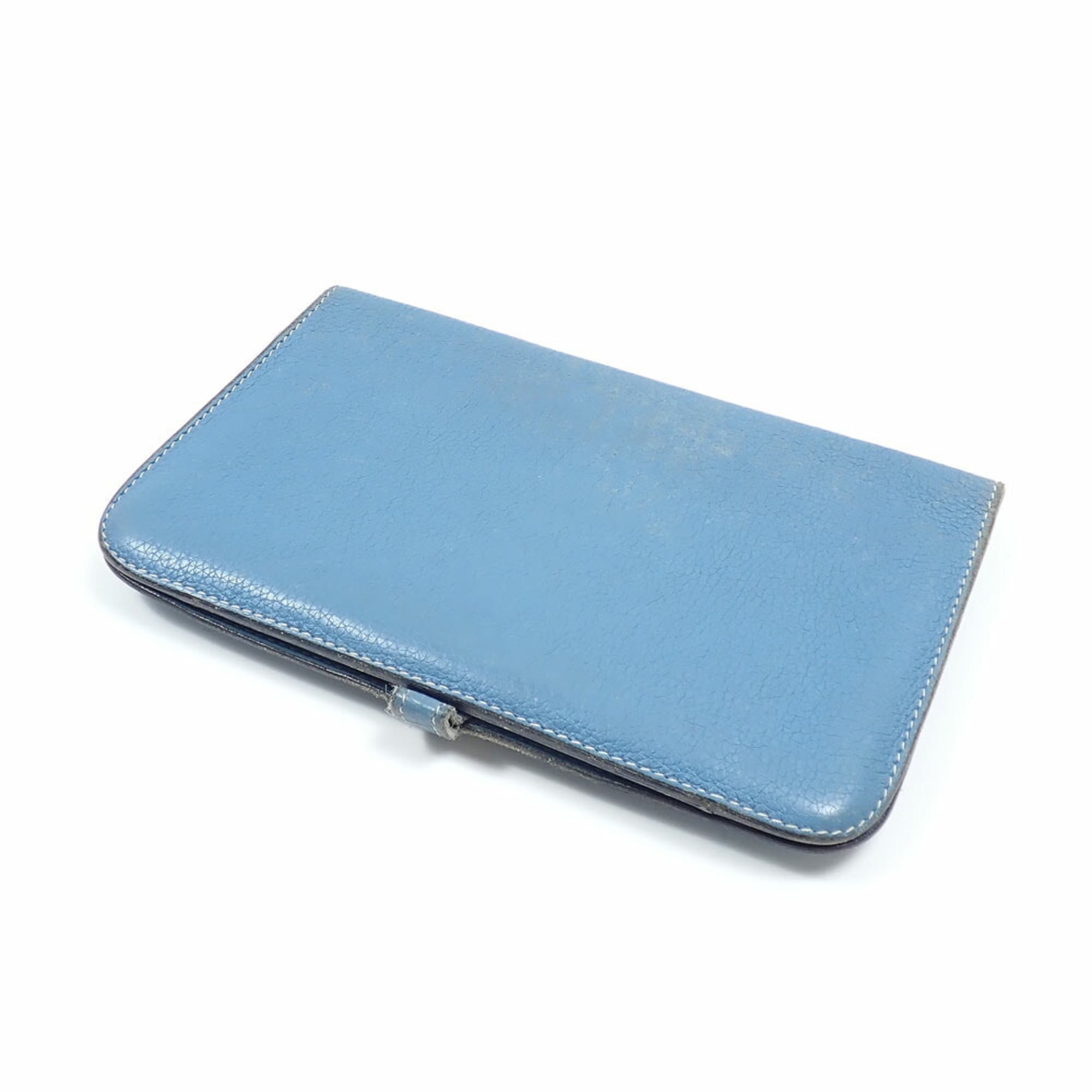 Hermes Dogon Duo Blue Taurillon Clemence Leather Long Wallet (Bi-Fold) (Pre-Owned)