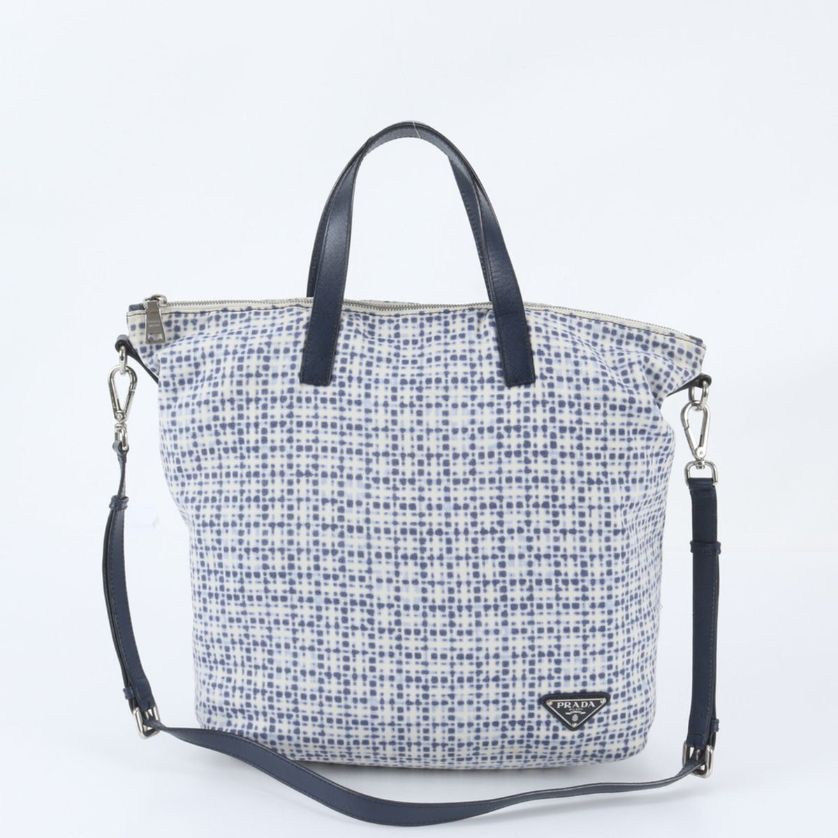 Prada Blue Leather Nylon Shoulder Bag Tote Bag (Pre-Owned)