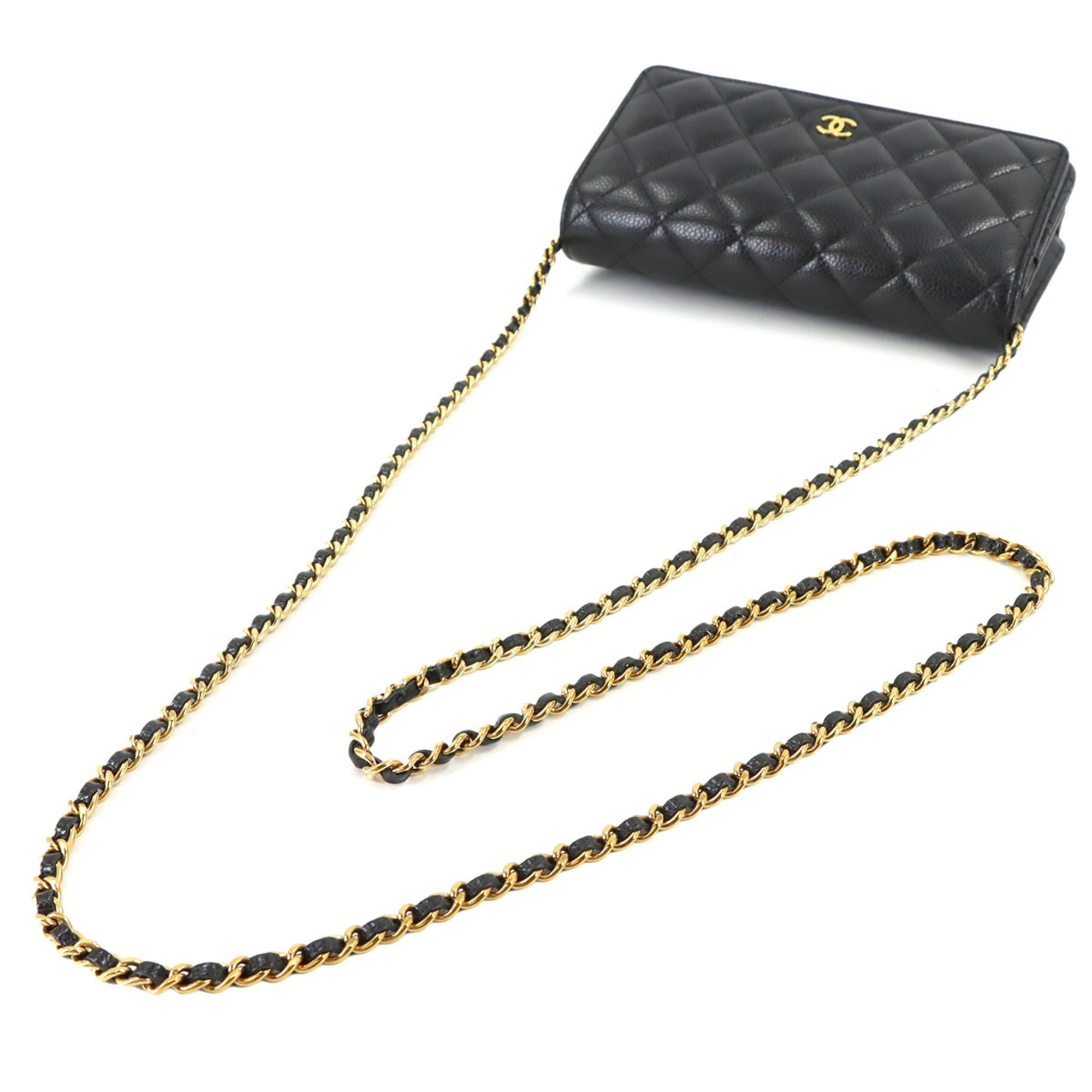 Chanel Black Grained Calfskin Chain/Shoulder Wallet (Pre-Owned)