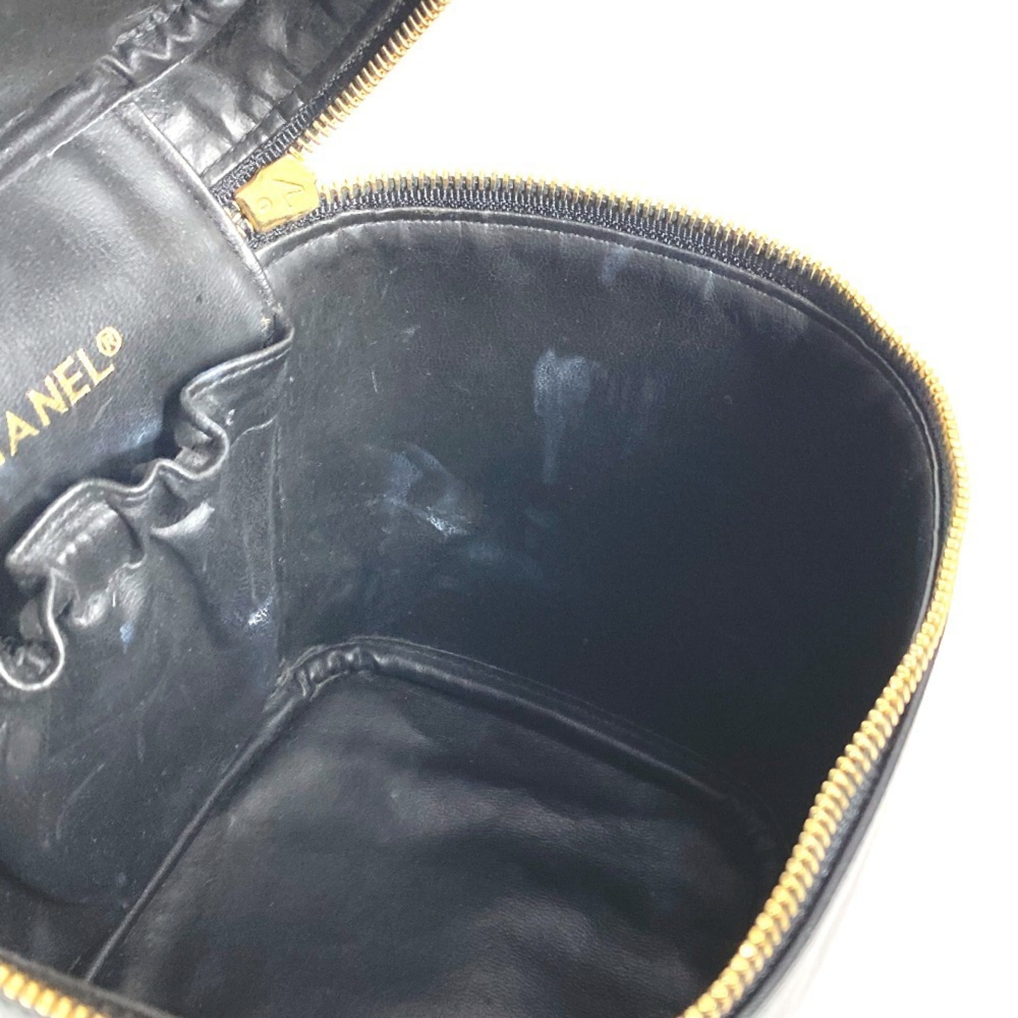 Chanel Black Leather Handbag Pouch Vanity Bag (Pre-Owned)