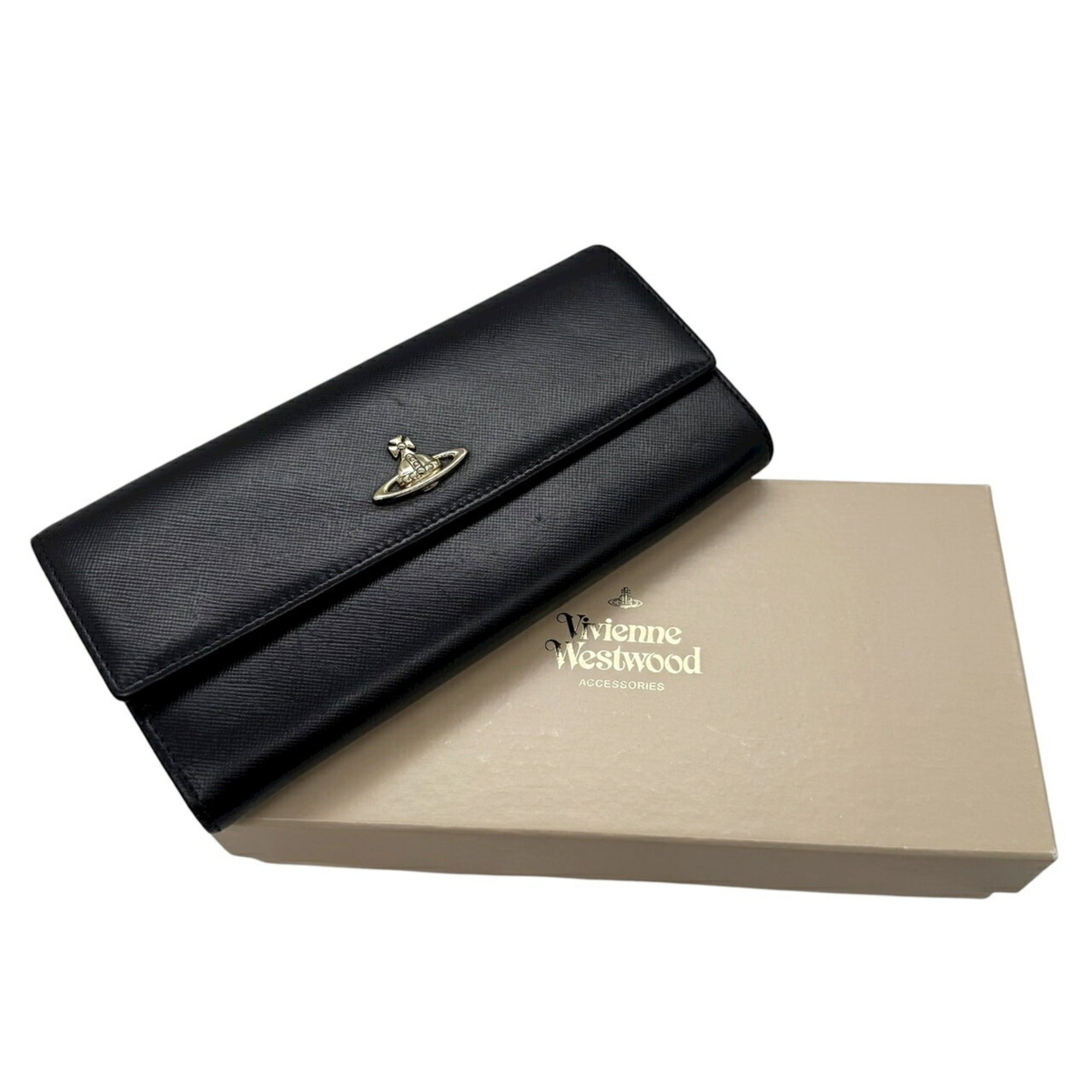 Vivienne Westwood Black Leather Long Wallet (Bi-Fold) (Pre-Owned)