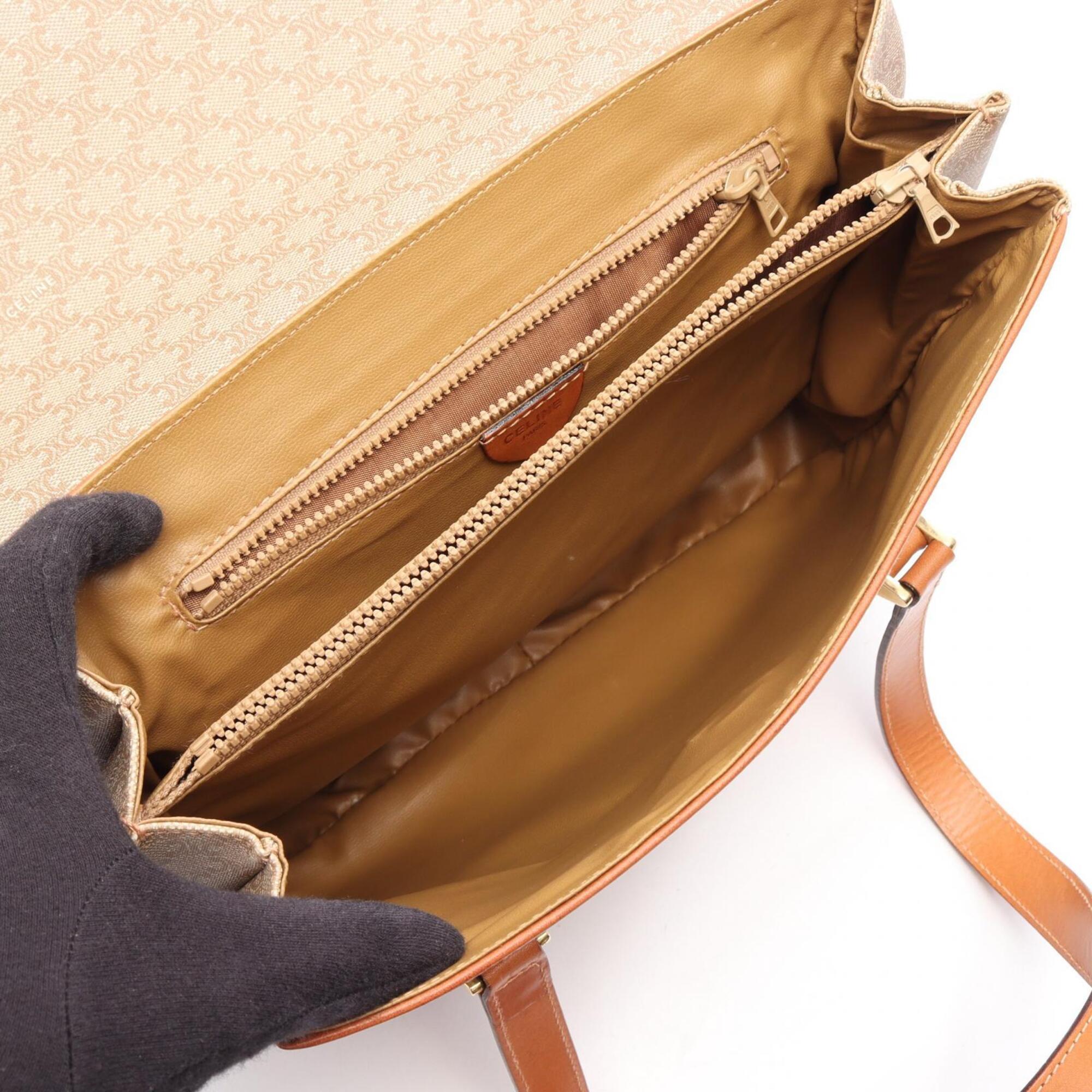 Celine Beige Brown Coated Canvas Leather Handbag (Pre-Owned)