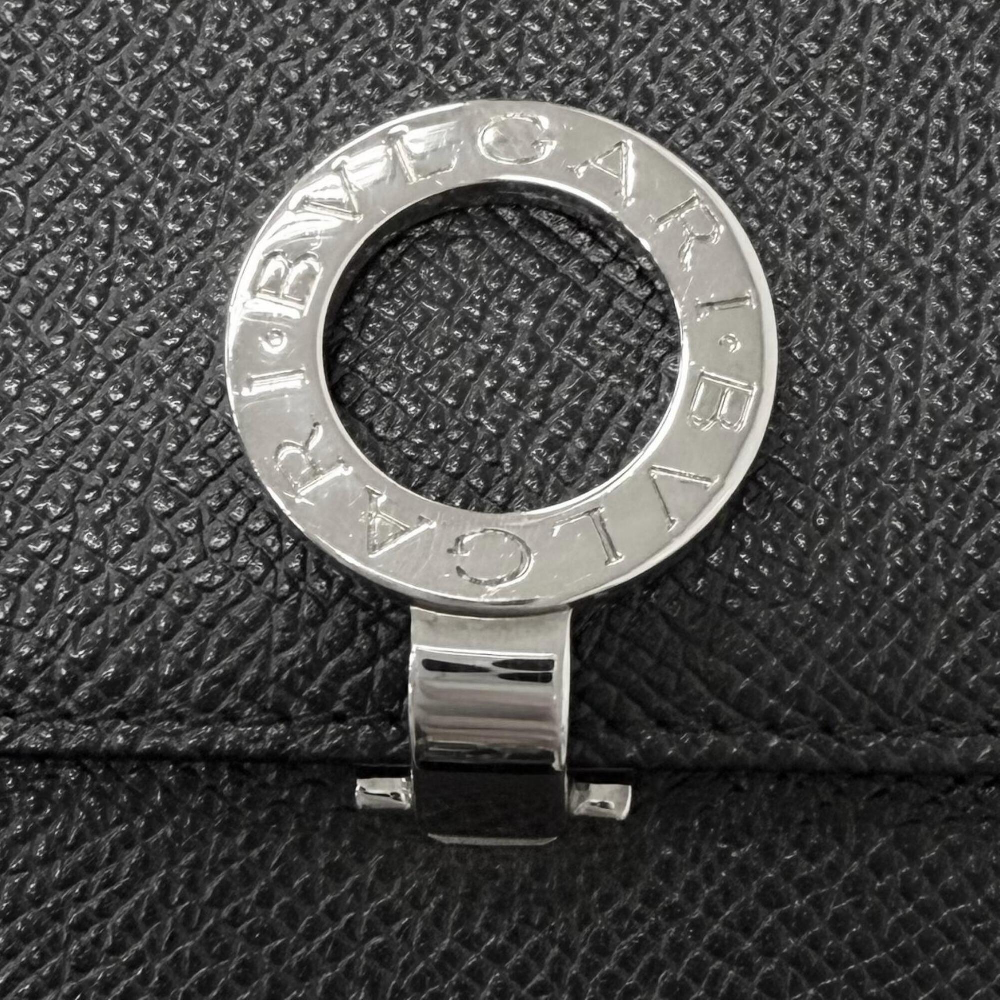 Bvlgari Silver Black Leather Wallet (Bi-Fold) (Pre-Owned)