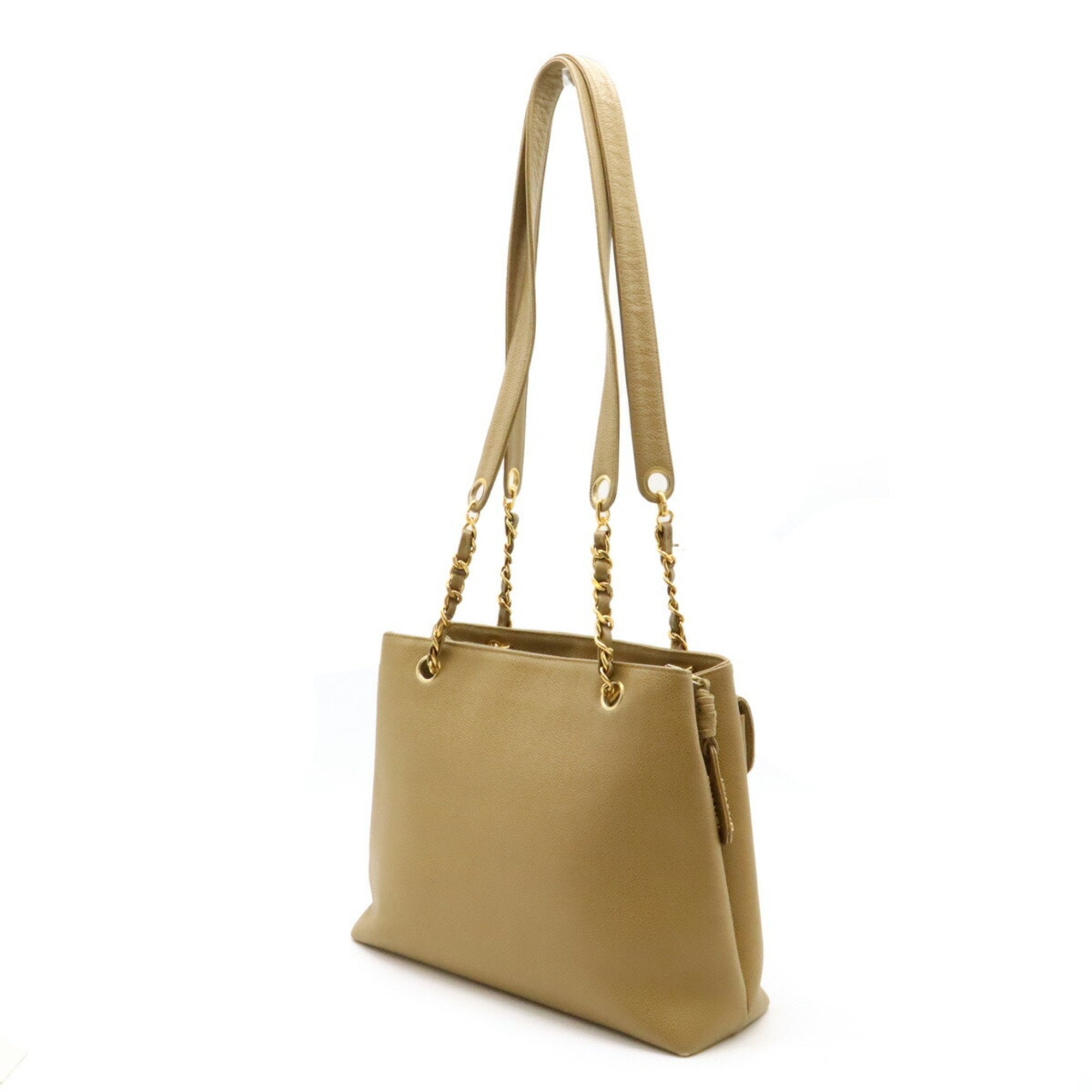 Chanel Beige Khaki Caviar Leather Shoulder Bag Tote Bag (Pre-Owned)