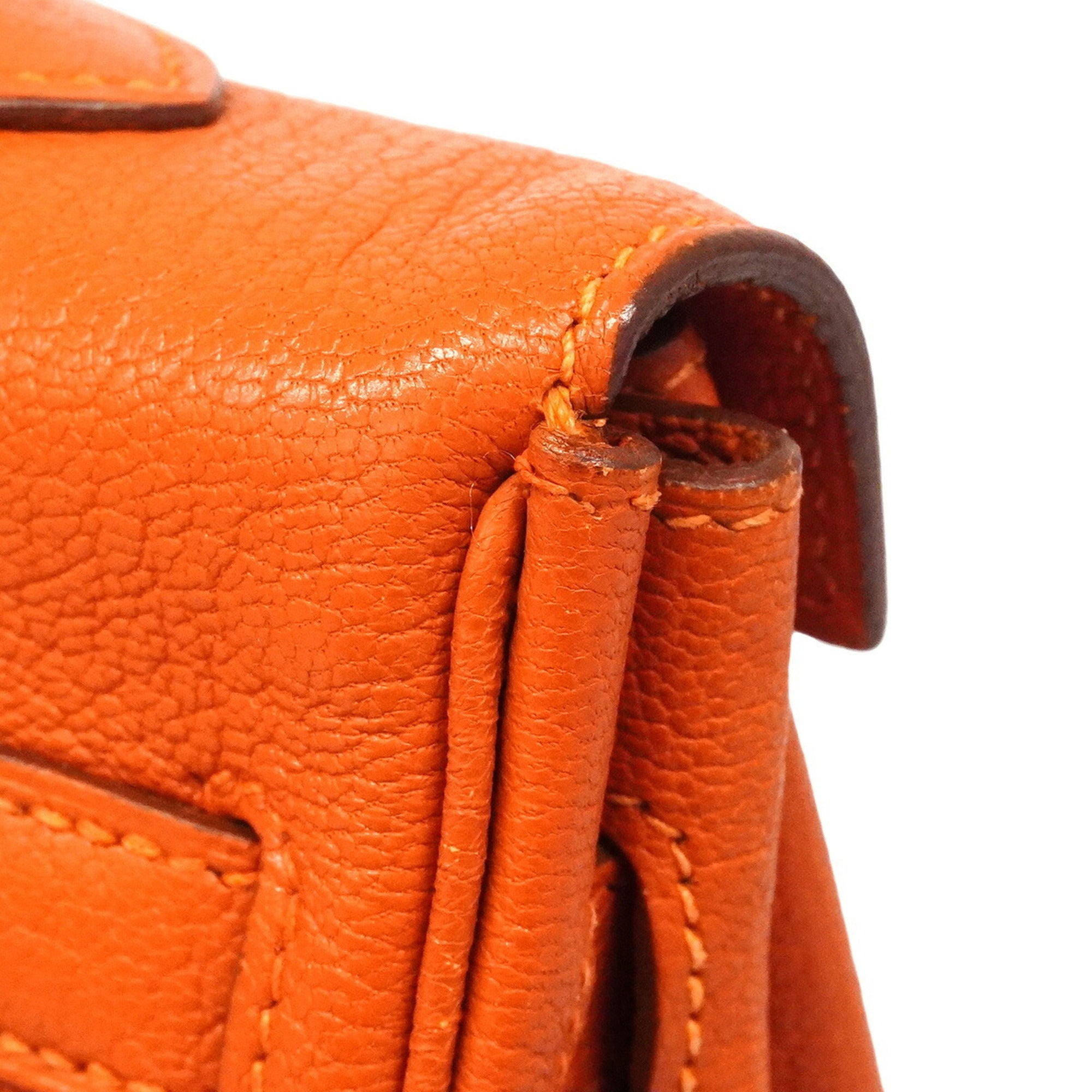 Hermes Orange Chevre Leather Handbag (Pre-Owned)