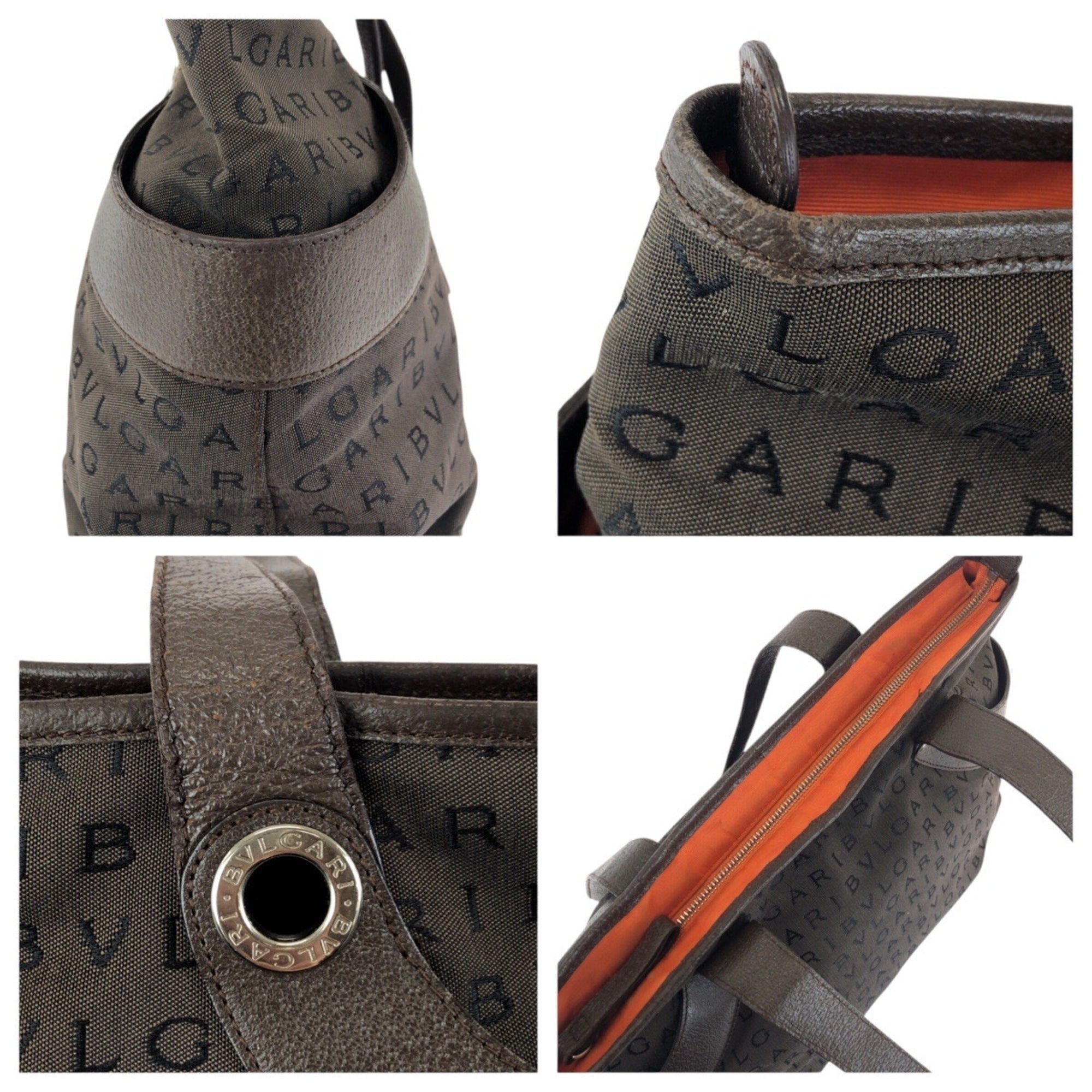 Bvlgari Dark Brown Canvas Leather Shoulder Bag Tote Bag (Pre-Owned)