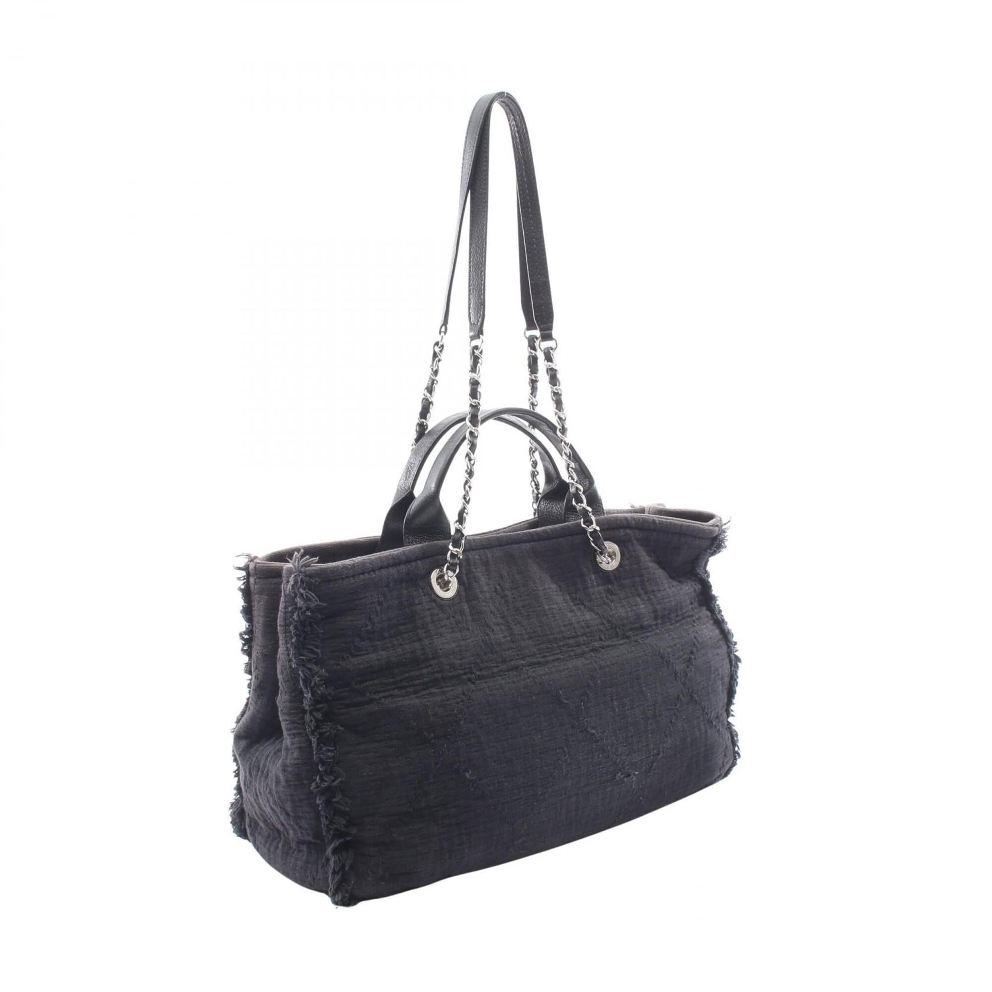 Chanel Black Leather Fabric Handbag Tote Bag (Pre-Owned)