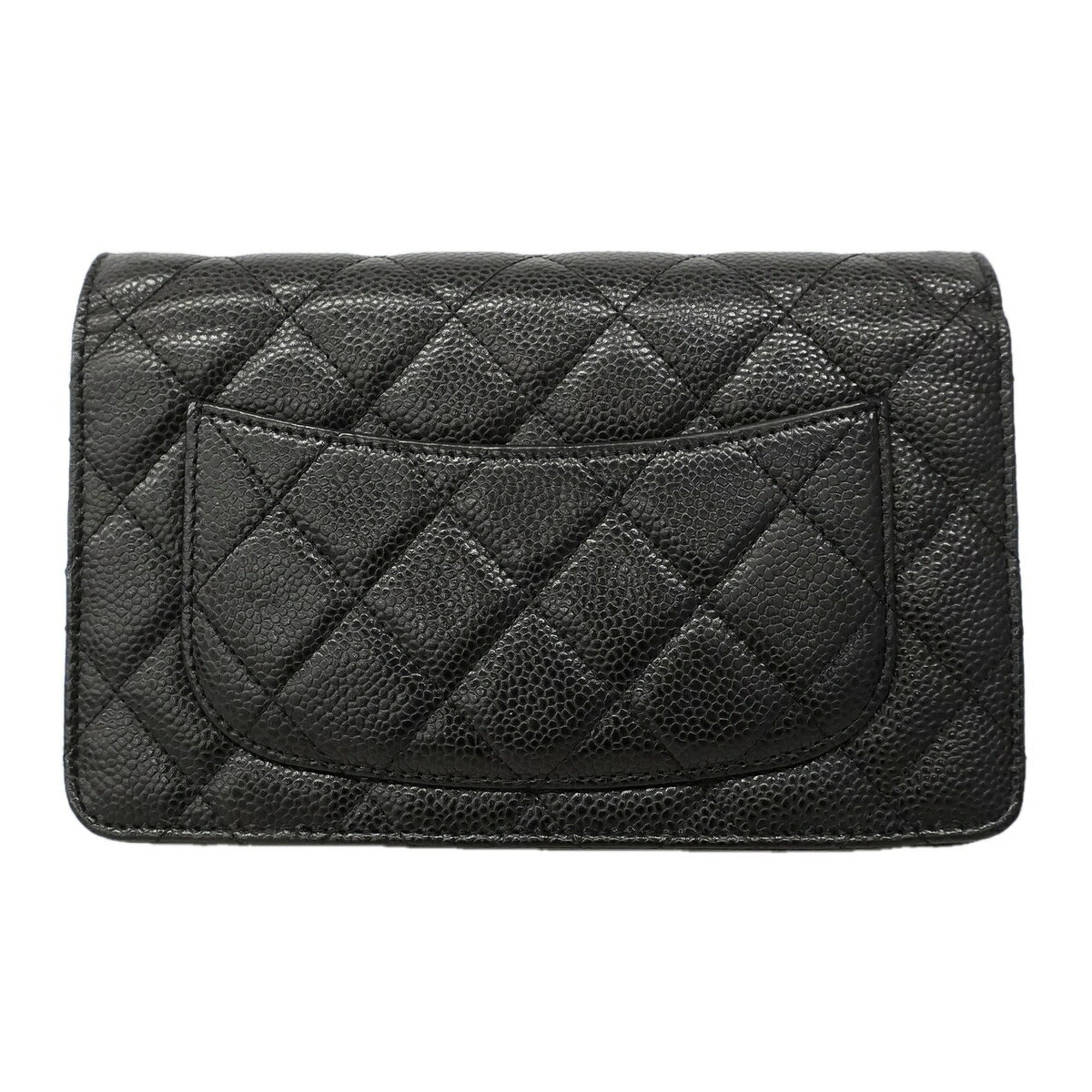 Chanel Black Grained Calfskin Chain/Shoulder Wallet (Pre-Owned)