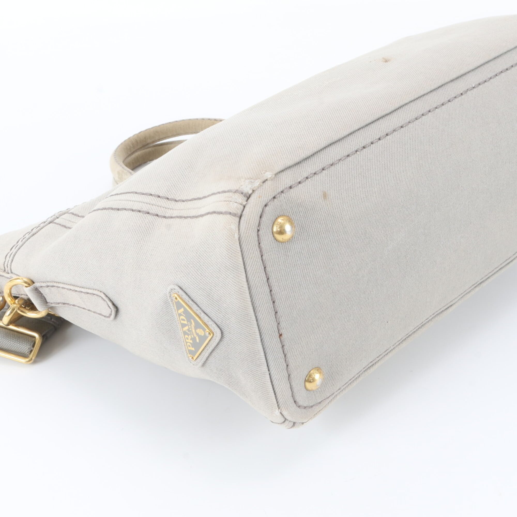 Prada Grayish Leather Canvas Shoulder Bag (Pre-Owned)