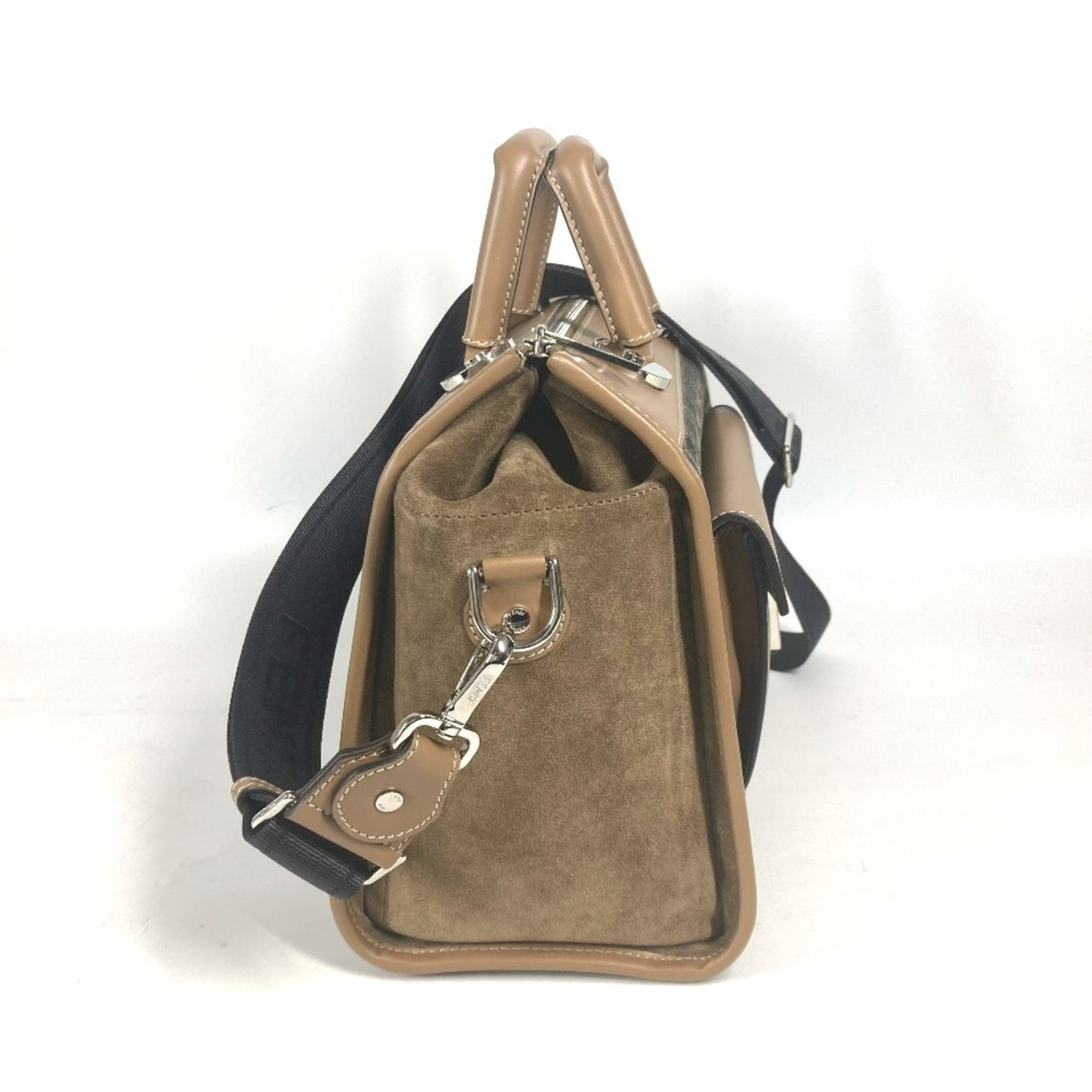 Fendi Zucca Beige Brown Canvas Leather Handbag Shoulder Bag (Pre-Owned)