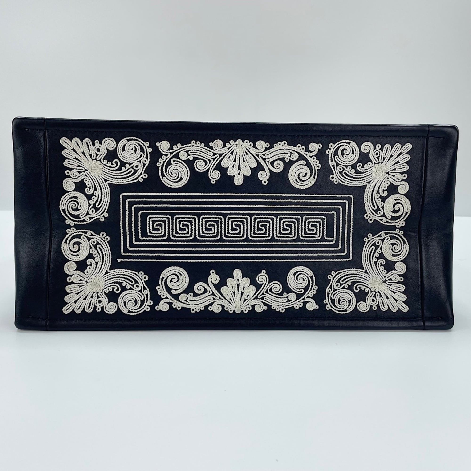 Christian Dior Black Embroidery Leather Tote Bag (Pre-Owned)