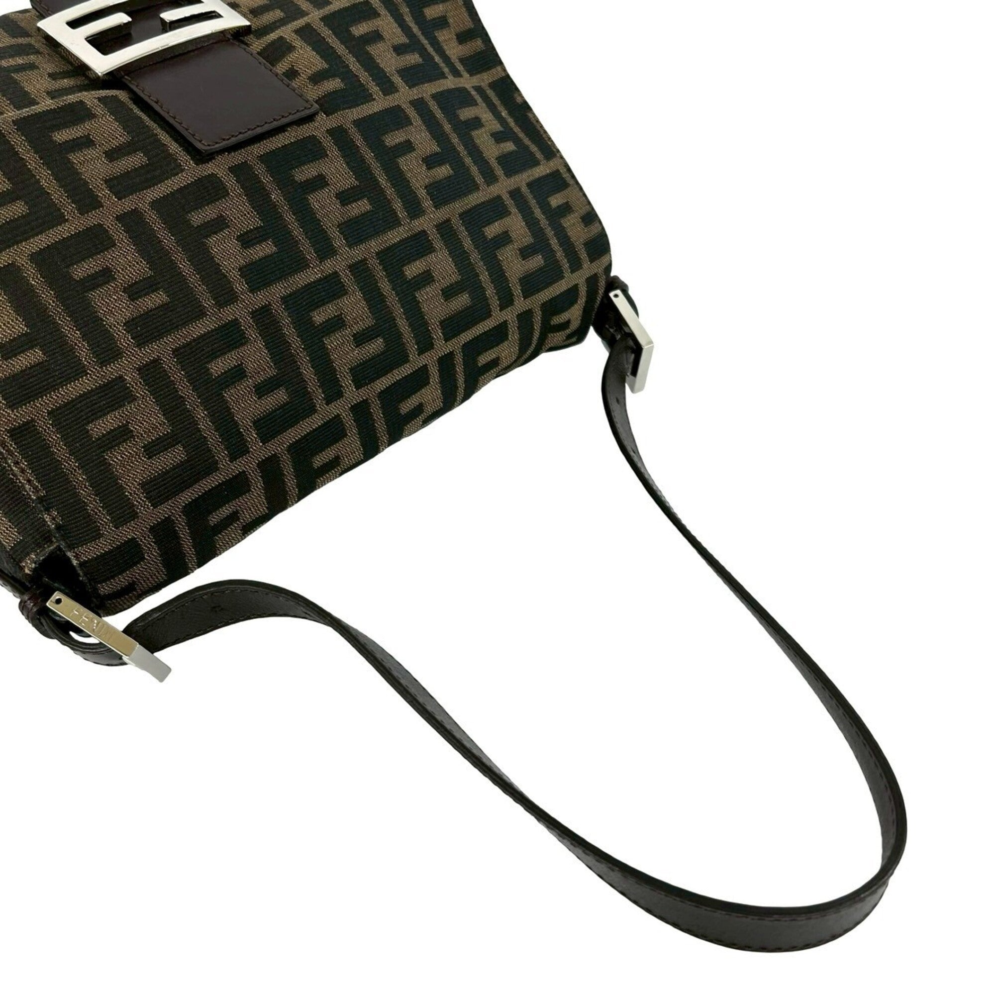 Fendi Black Brown Khaki Canvas Leather Handbag Shoulder Bag (Pre-Owned)