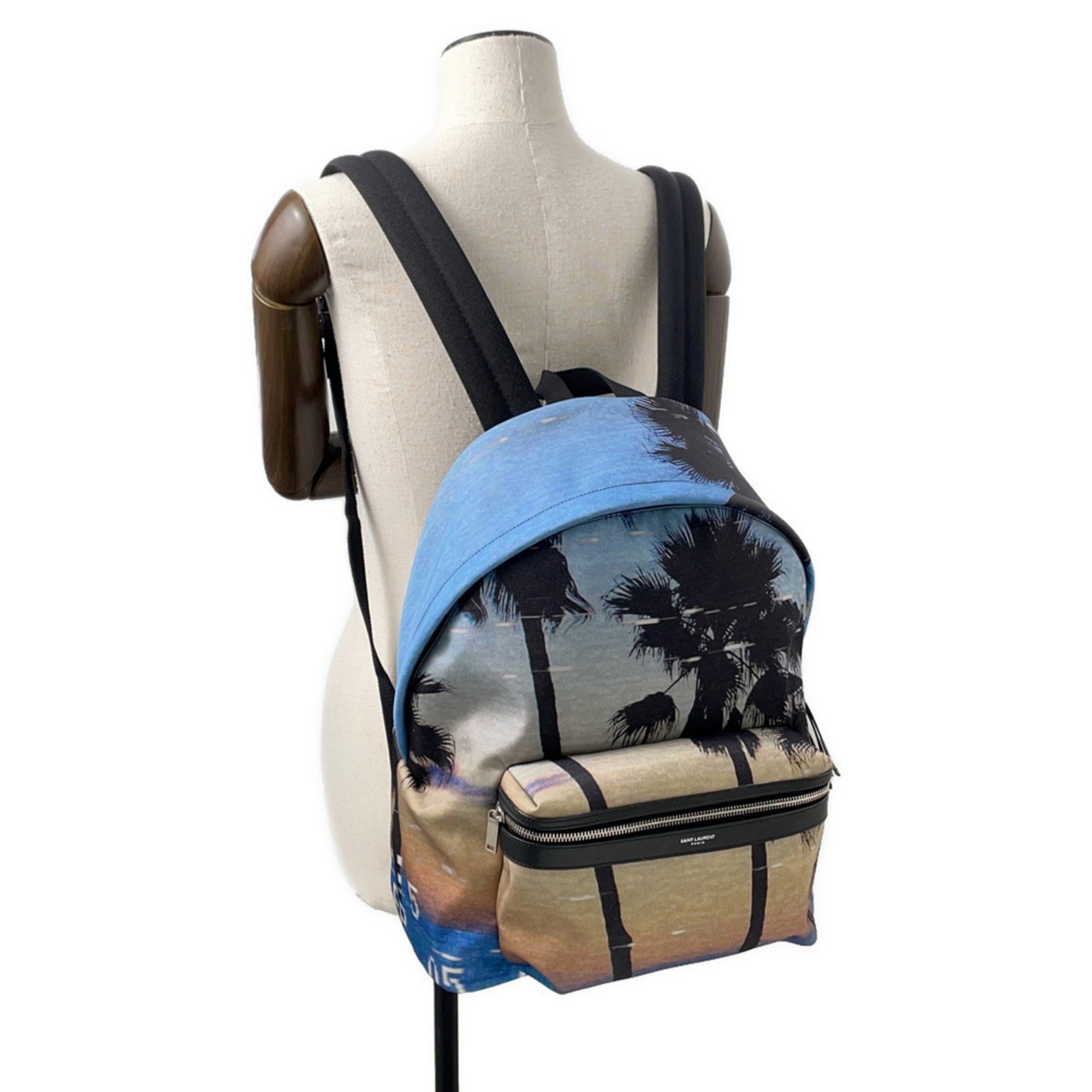 Saint Laurent Blue Nylon Leather Backpack (Pre-Owned)