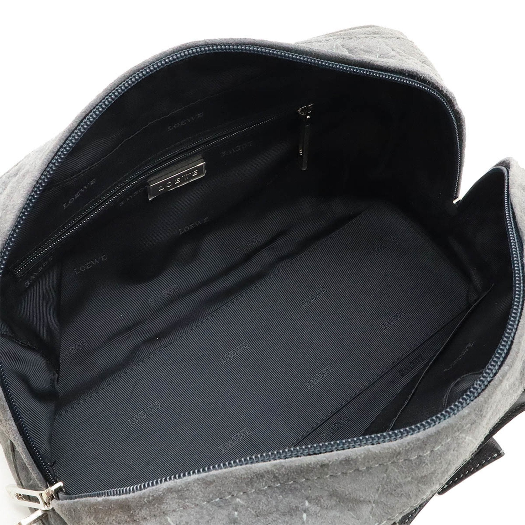 Loewe Black Gray Suede Leather Boston Bag Handbag (Pre-Owned)