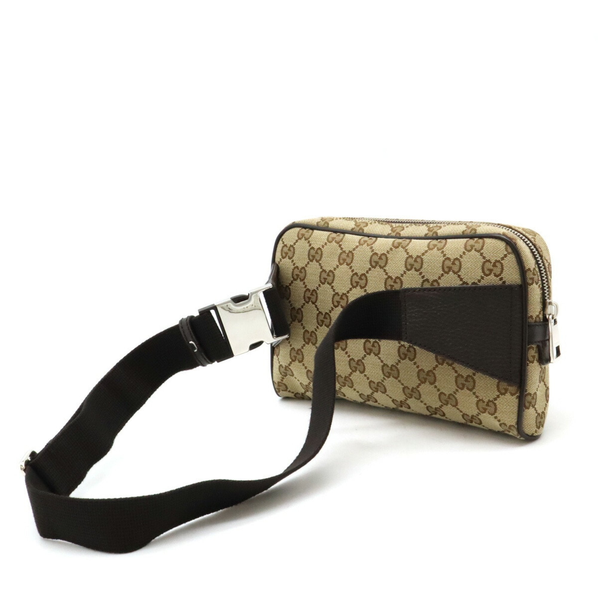 Gucci Beige Dark Brown Canvas Leather Sling Bag (Pre-Owned)