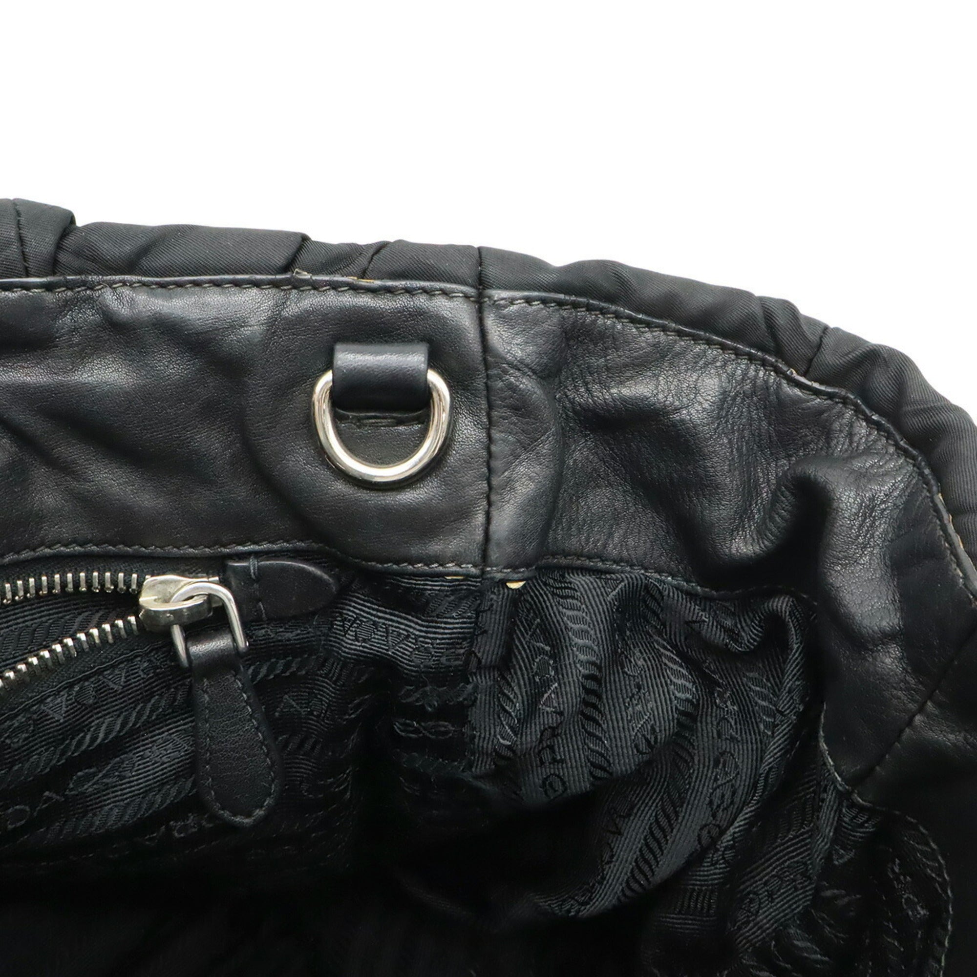 Prada Black Nero Nylon Leather Shoulder Bag Tote Bag (Pre-Owned)