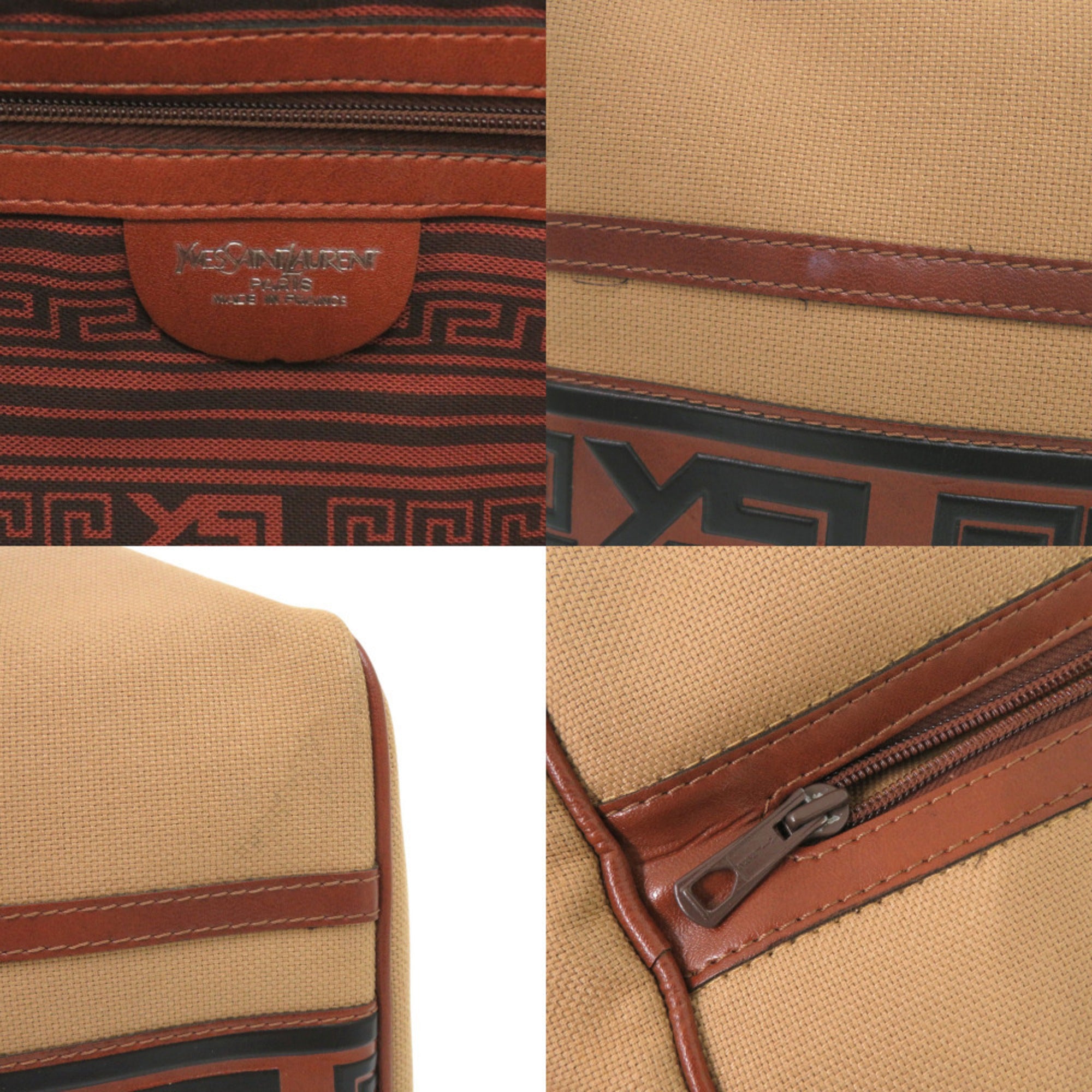Yves Saint Laurent Brown Canvas Leather Boston Bag (Pre-Owned)