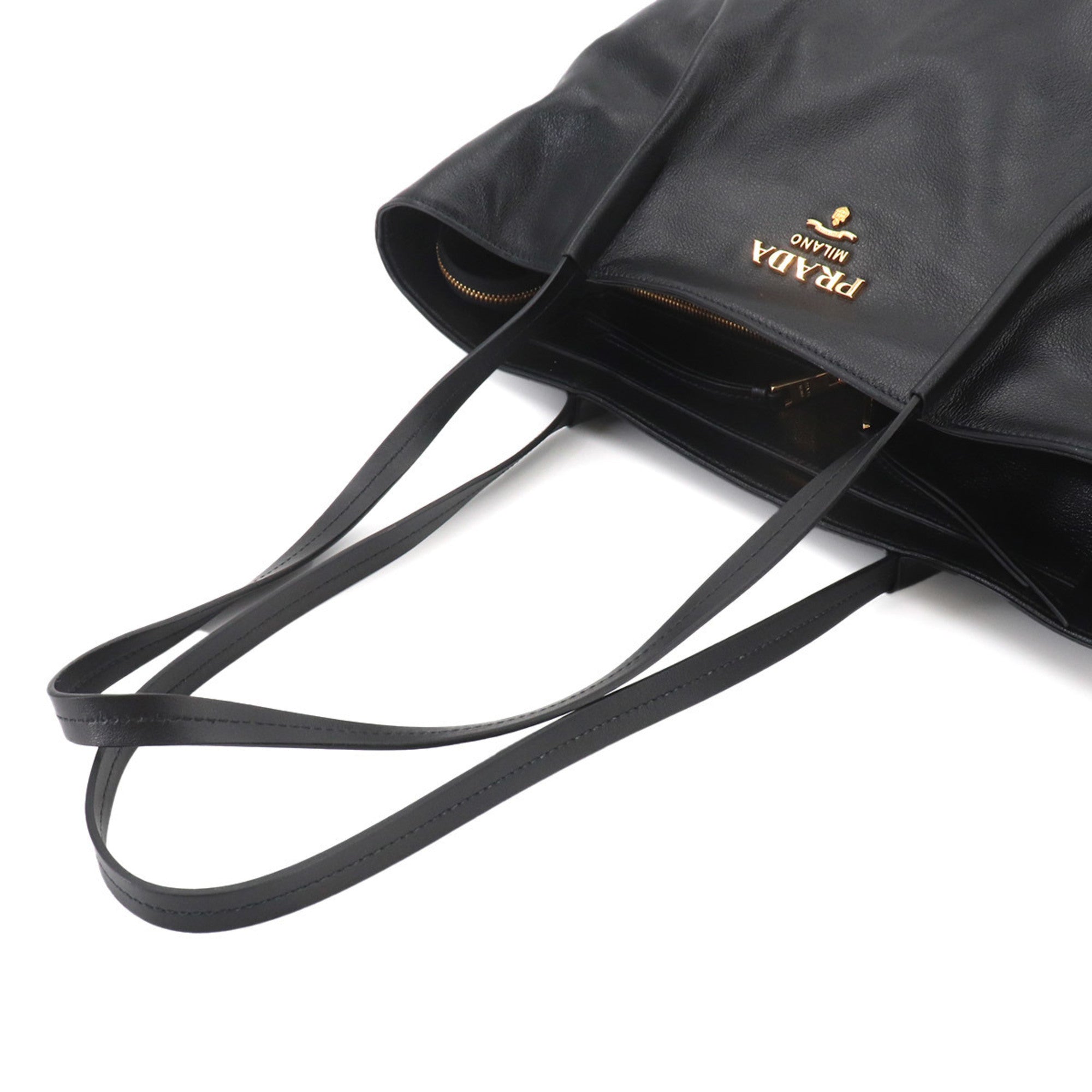 Prada Black Leather Handbag Tote Bag (Pre-Owned)