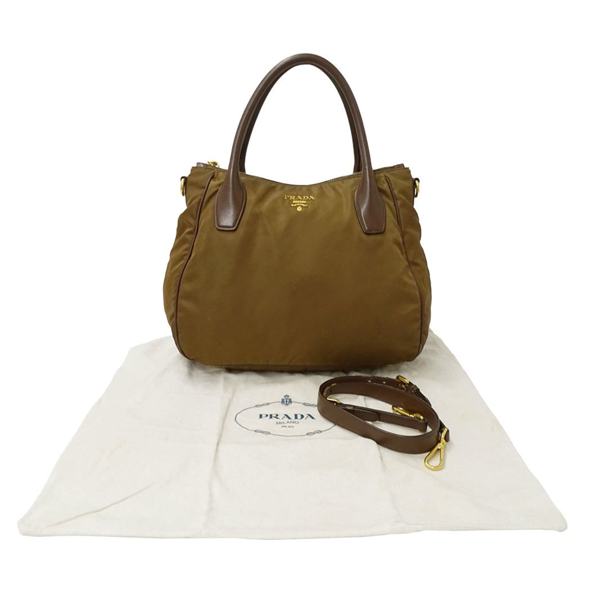 Prada Brown Nylon Handbag Shoulder Bag (Pre-Owned)