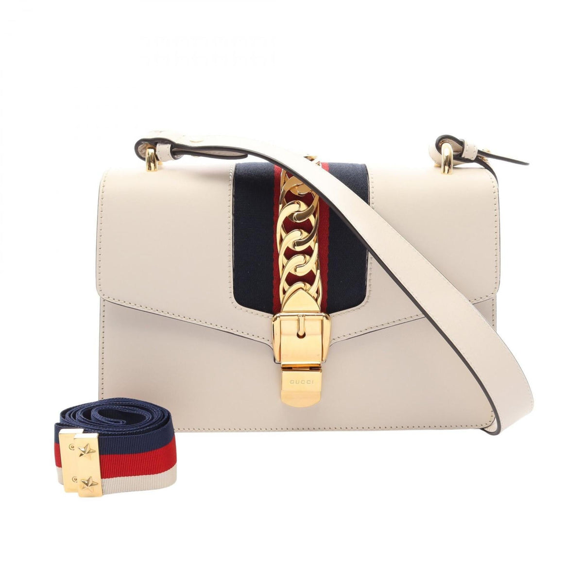 Gucci Navy Red Color White Leather Handbag Shoulder Bag (Pre-Owned)