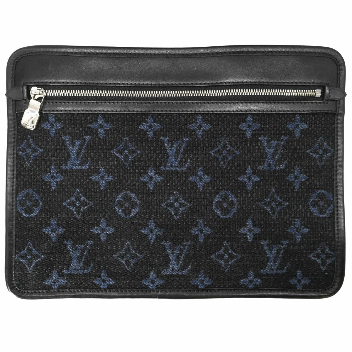 Louis Vuitton Black Navy Jacquard Leather Pouch Tote Bag (Pre-Owned)