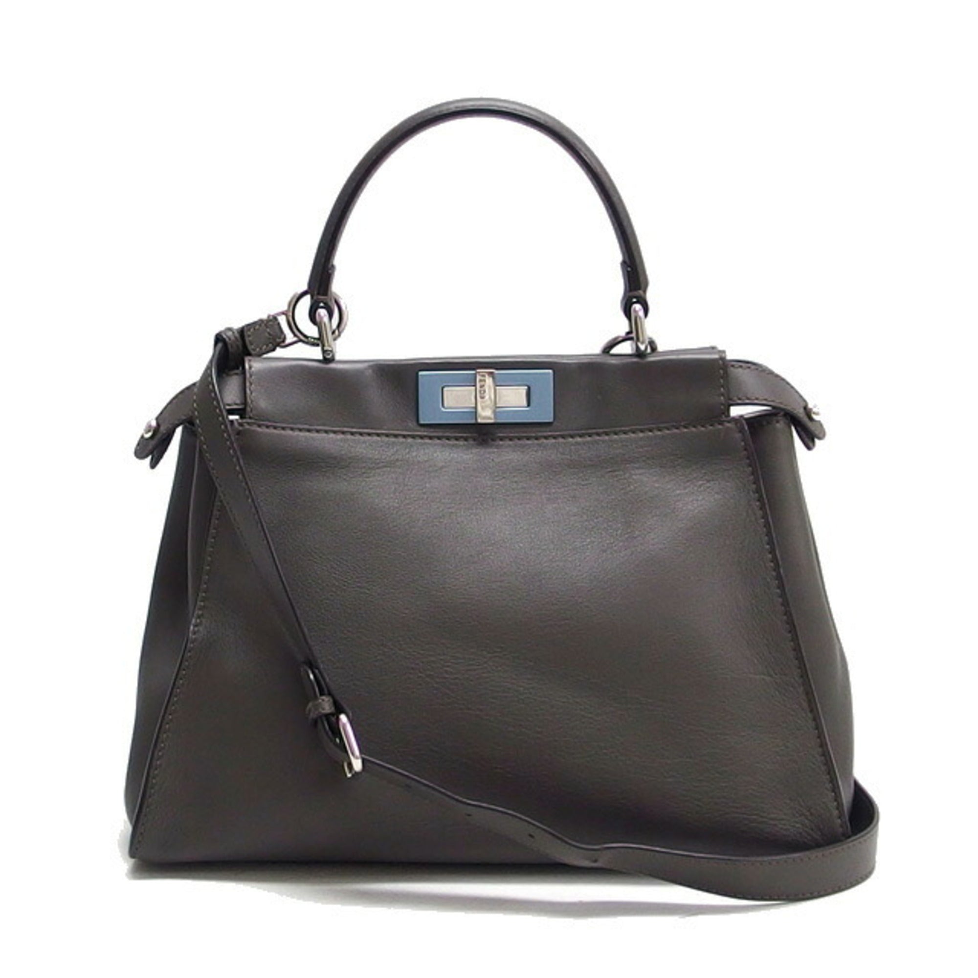 Fendi Peekaboo Gray Leather Handbag Shoulder Bag (Pre-Owned)