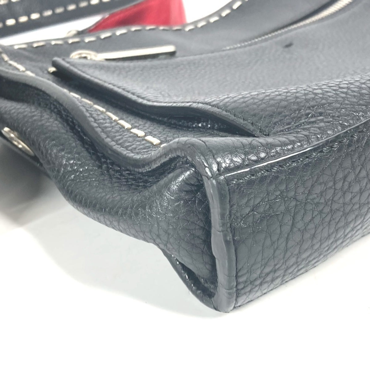 Fendi Black Red Color Leather Shoulder Bag (Pre-Owned)