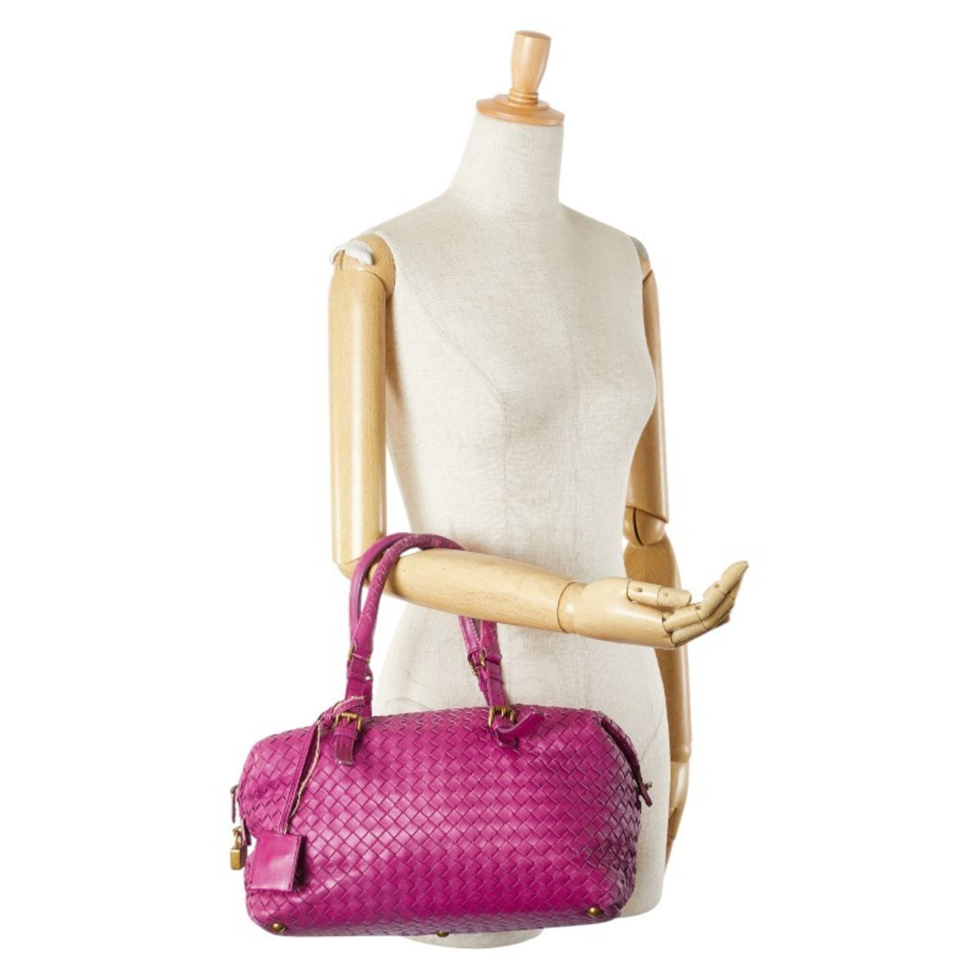 Bottega Veneta Intrecciato Purple Leather Boston Bag Handbag (Pre-Owned)