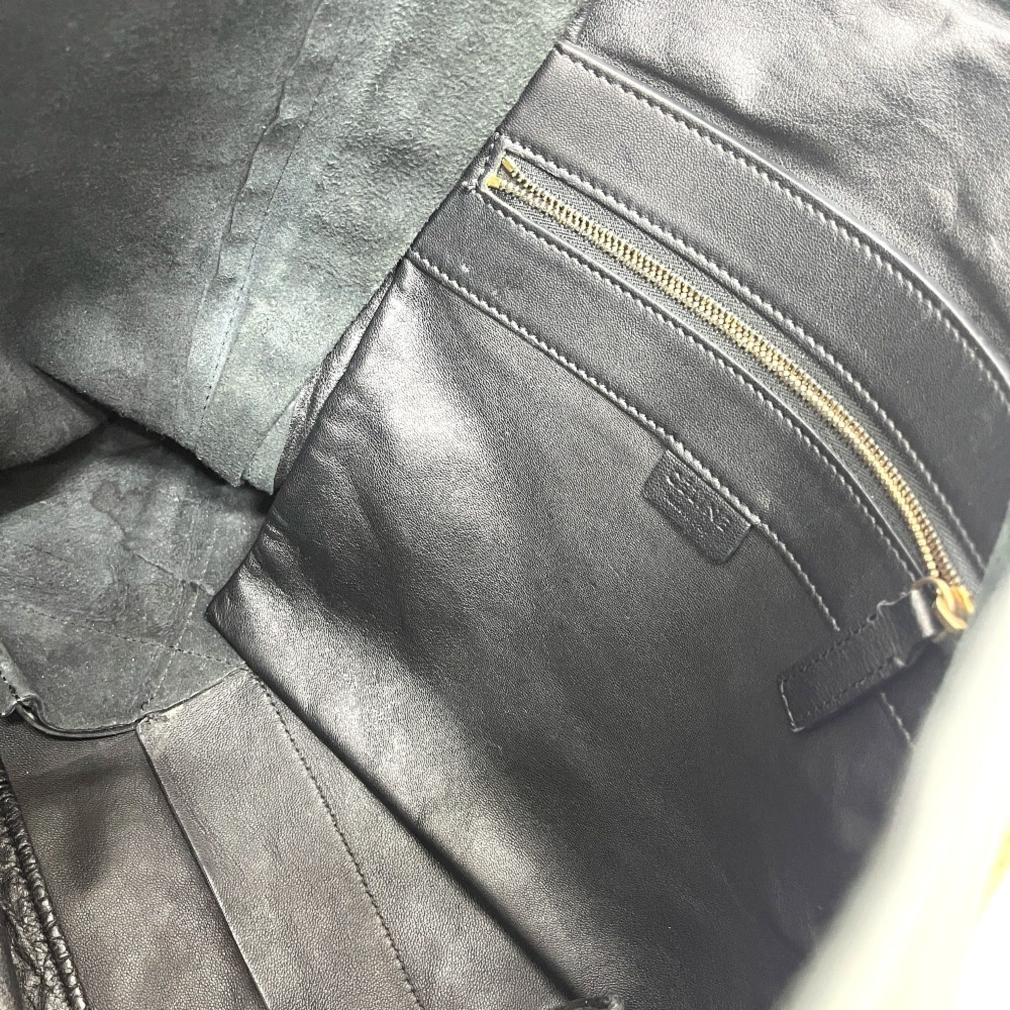 Celine Beige Black Hemp Leather Handbag Tote Bag (Pre-Owned)
