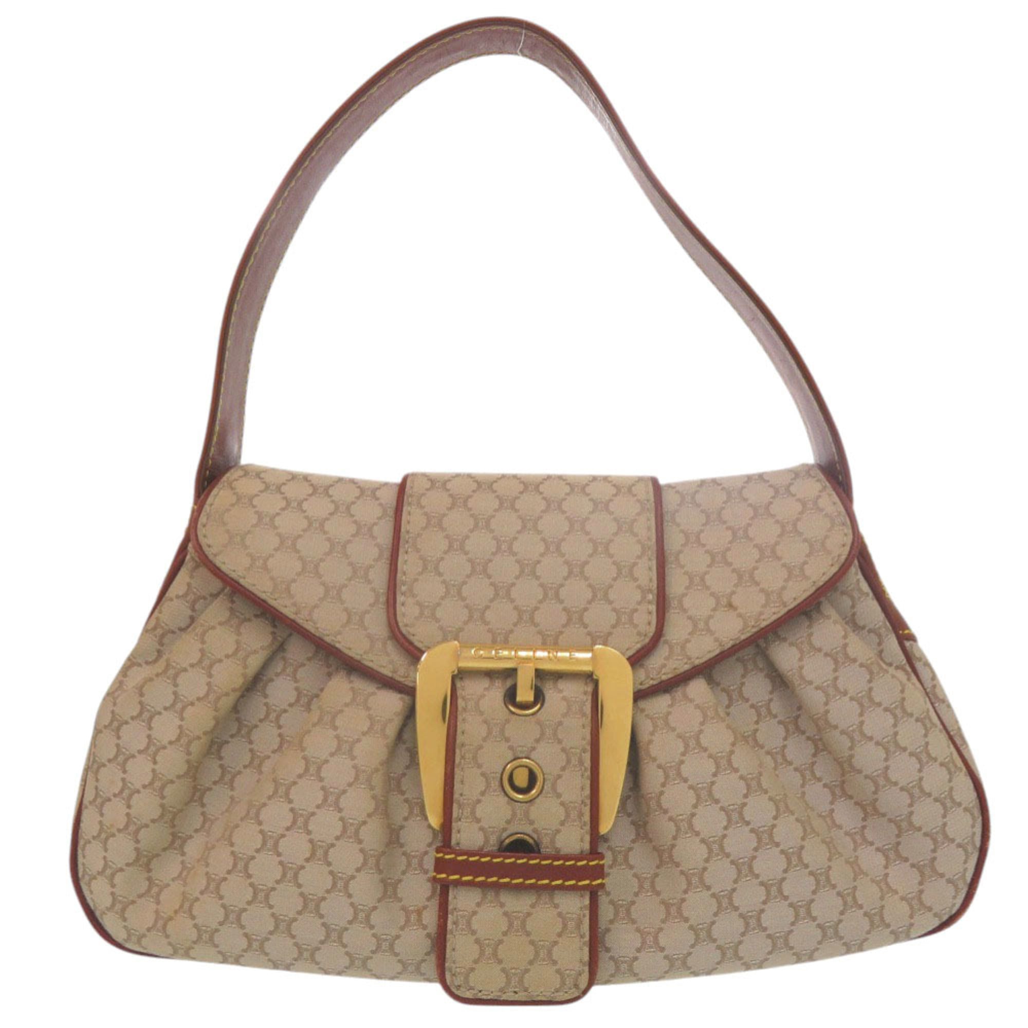 Celine Beige Brown Canvas Leather Shoulder Bag (Pre-Owned)