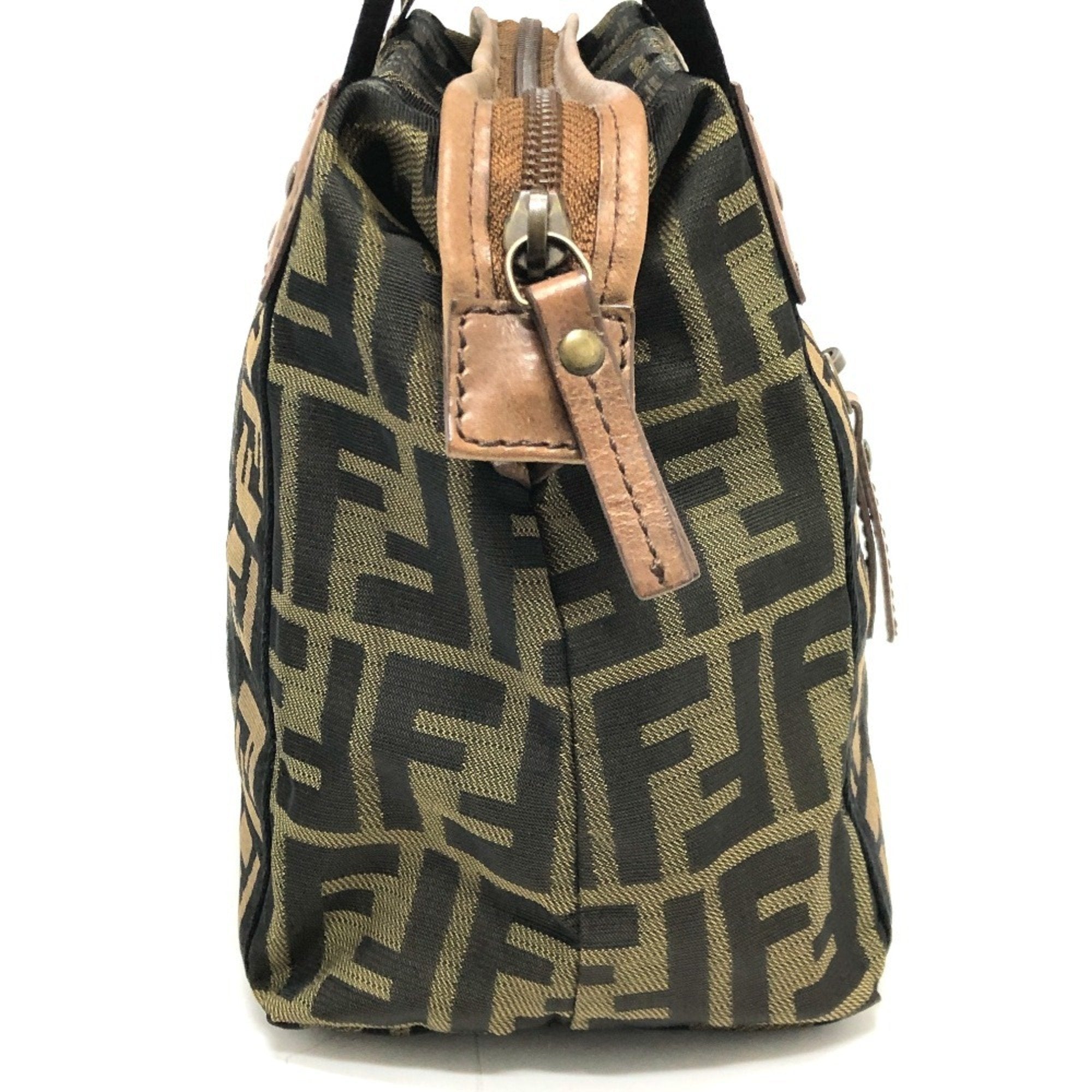 Fendi Zucca Black Brown Canvas Handbag Tote Bag (Pre-Owned)