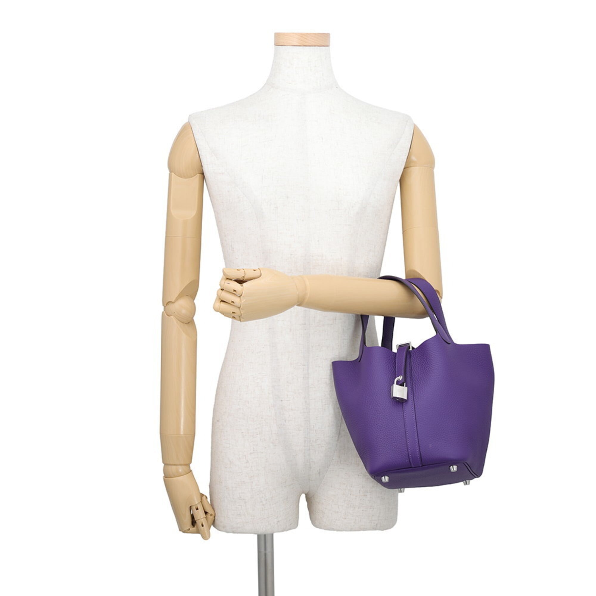 Hermes Purple Taurillon Clemence Leather Handbag Tote Bag