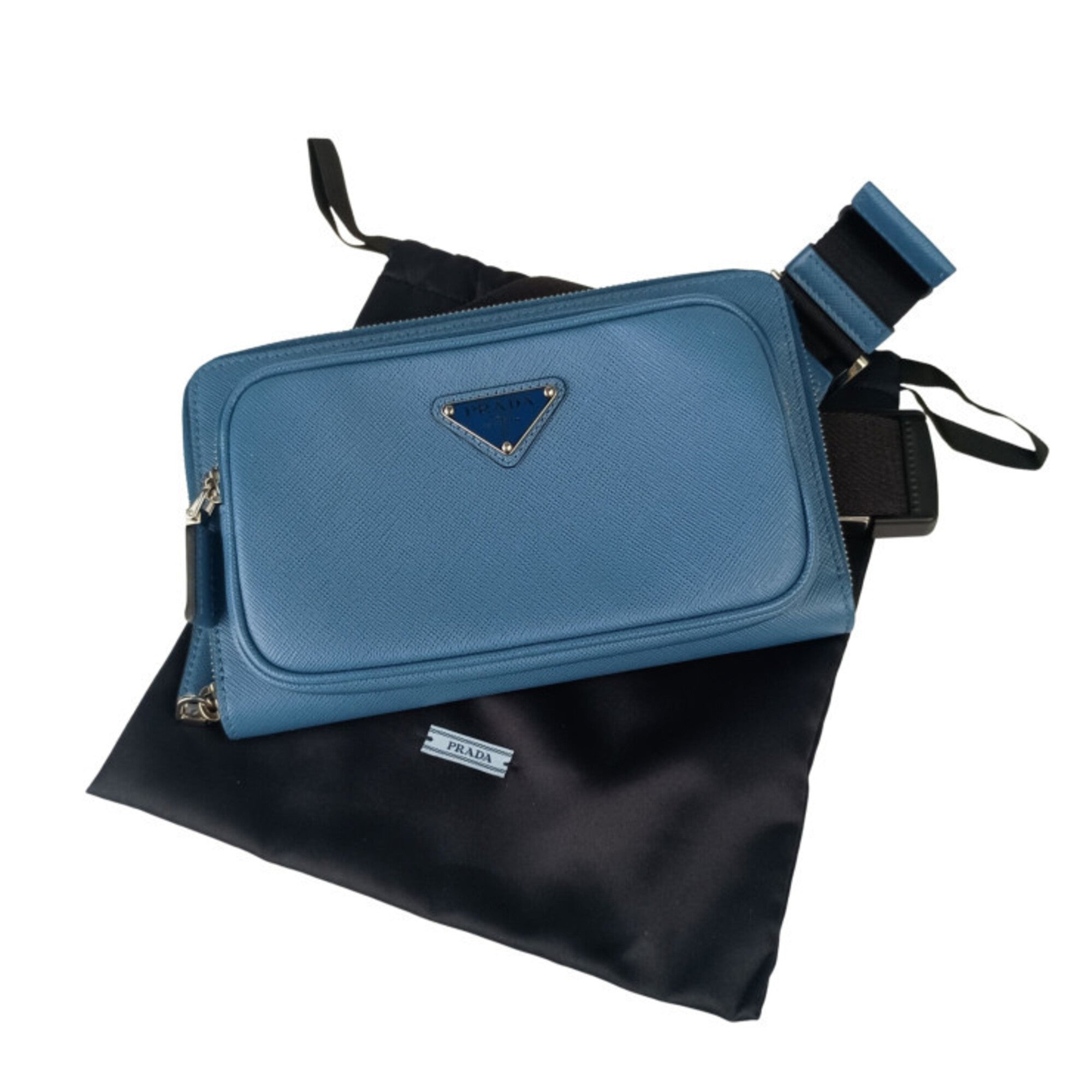 Prada Blue Saffiano Triangle Shoulder Bag Sling Bag (Pre-Owned)