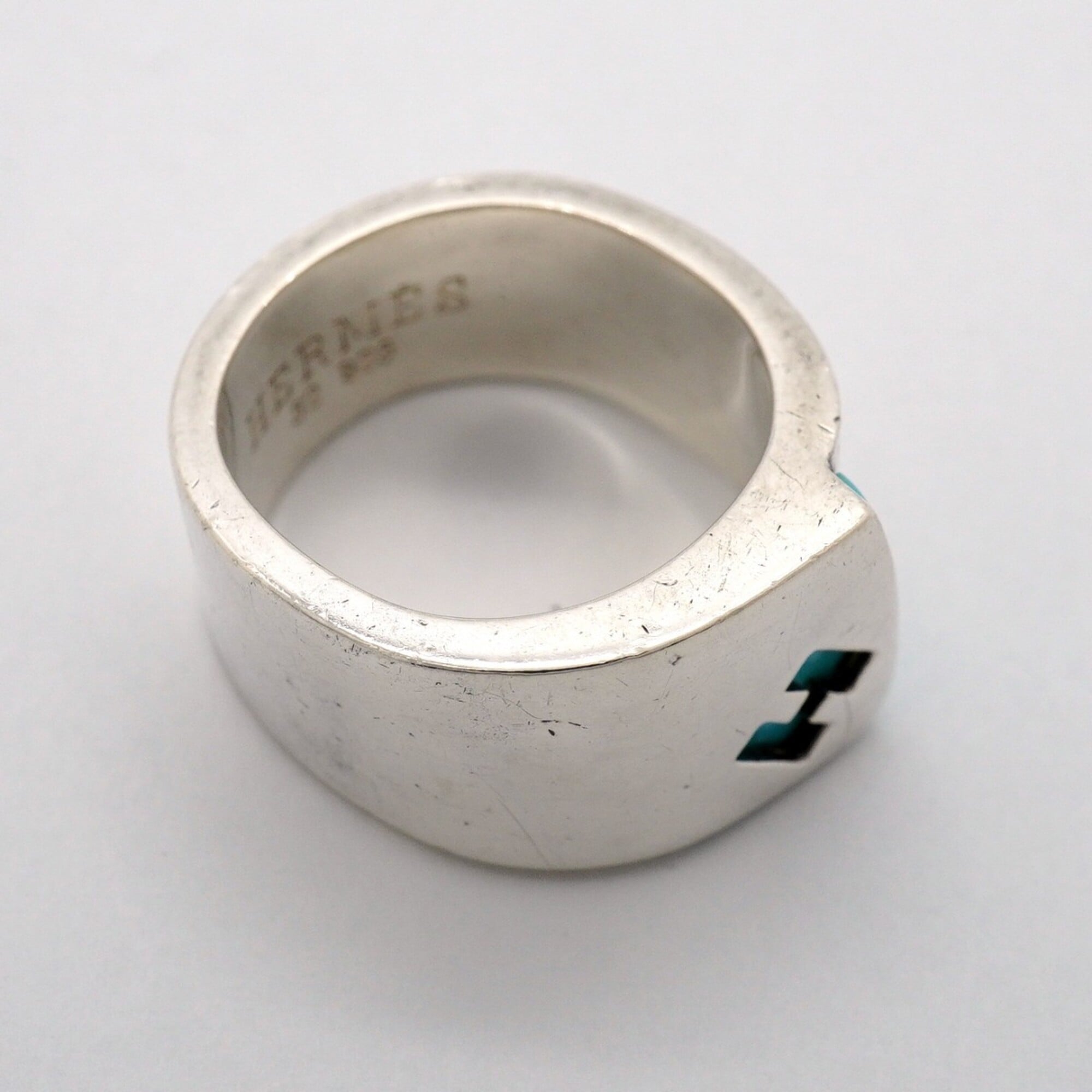 Hermes Blue Silver 925 Band Ring (Pre-Owned)
