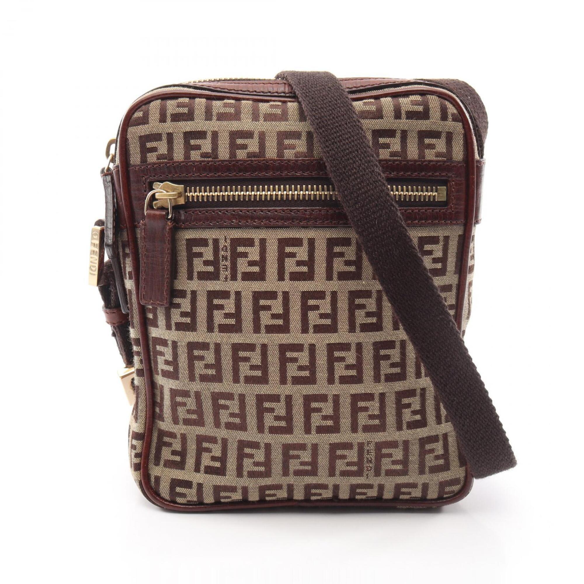 Fendi Beige Brown Canvas Leather Handbag Shoulder Bag (Pre-Owned)