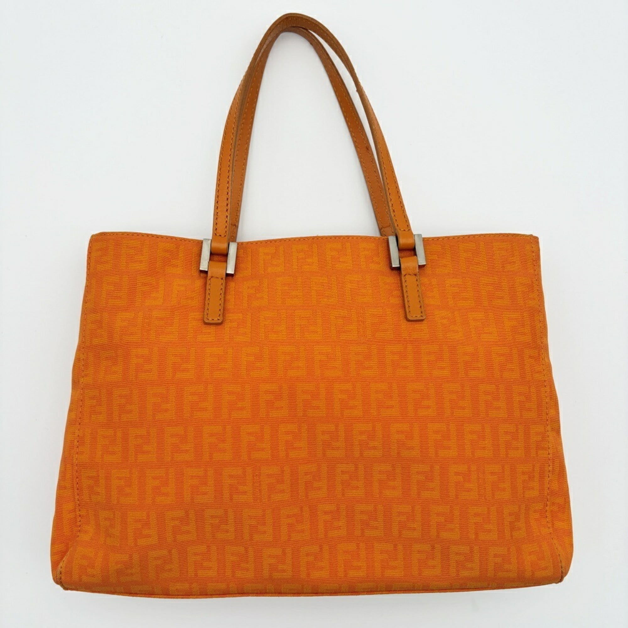 Fendi Zucchino Orange Canvas Leather Tote Bag (Pre-Owned)
