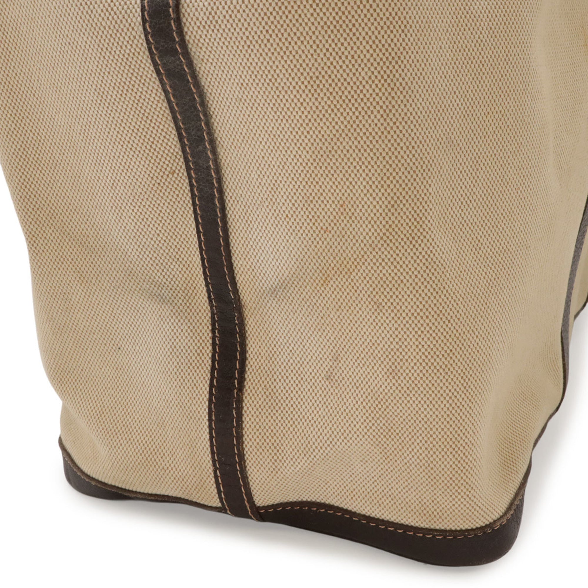 Hermes Beige Dark Brown Toile H Leather Handbag Tote Bag (Pre-Owned)
