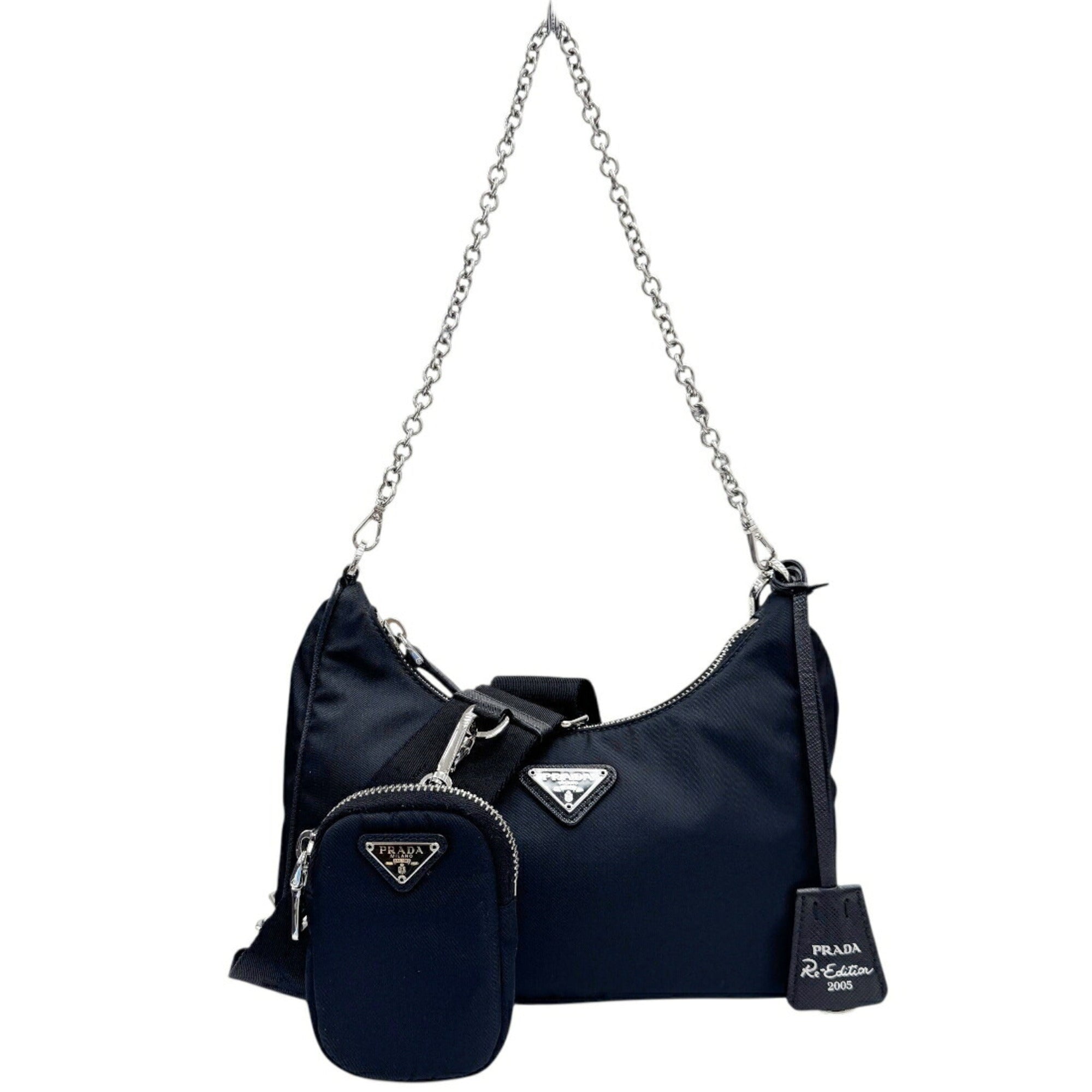Prada Black Nylon Leather Handbag Pouch Shoulder Bag (Pre-Owned)