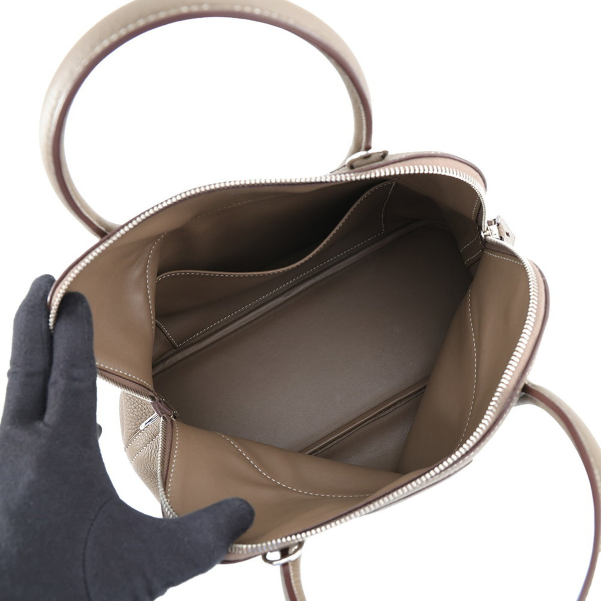 Hermes Etoupe Gray Taurillon Clemence Leather Handbag Shoulder Bag (Pre-Owned)