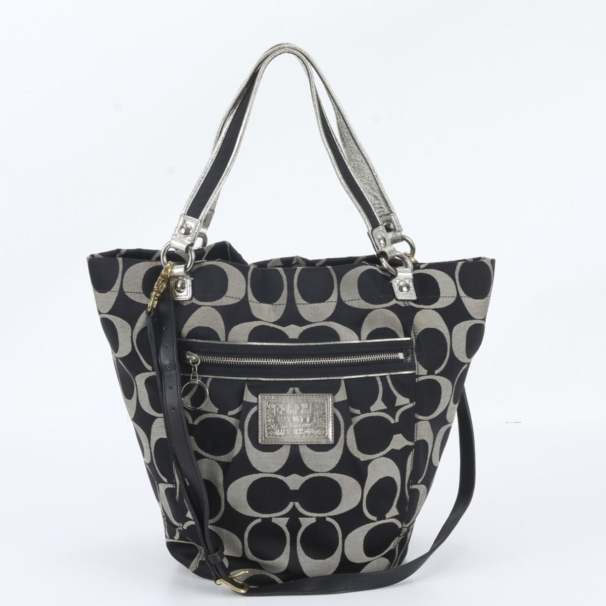 Coach Black Gray Leather Canvas Handbag Shoulder Bag Tote Bag (Pre-Owned)
