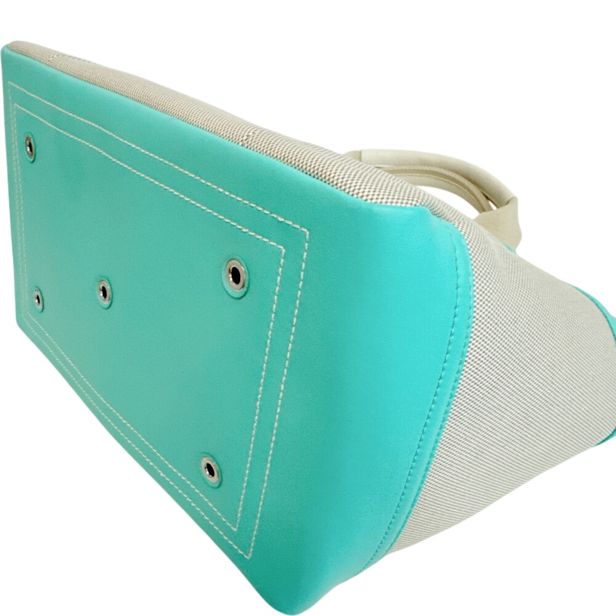 Tiffany Gray Green White Canvas Leather Handbag Tote Bag (Pre-Owned)